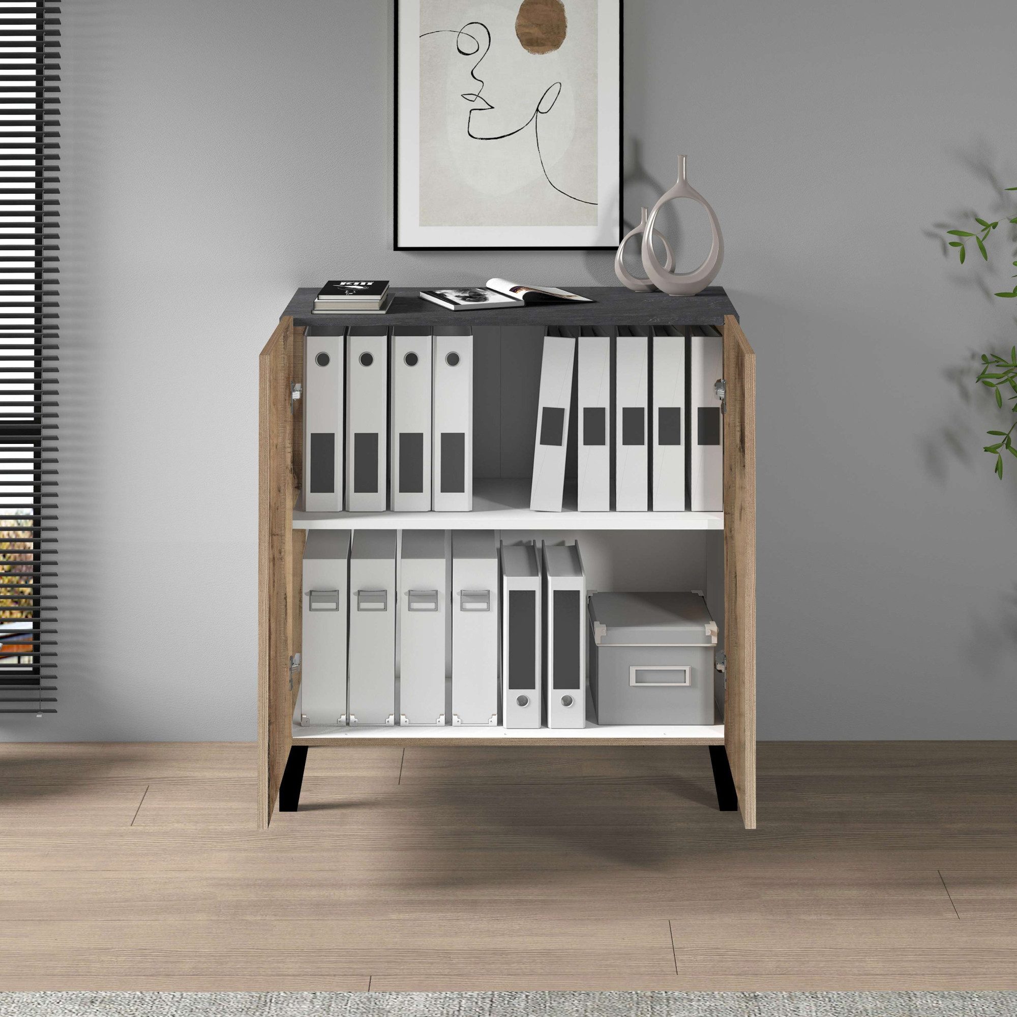 INOSIGN Archiefkast Sunrise Archiefkast, Multifunctionele kast, Bureaukast met 2 deuren & 2 vakken, breedte 79,2 cm, gemaakt in italië