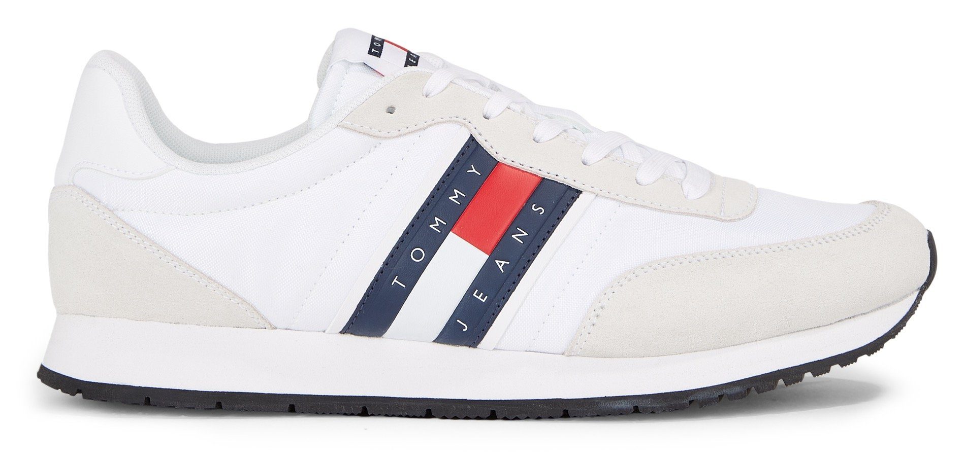 TOMMY JEANS Sneakers TJM RUNNER CASUAL ESS vrijetijdsschoen, lage schoen, veterschoen met zijlogo-vlag heren veterschoenen maat 43 EU wit