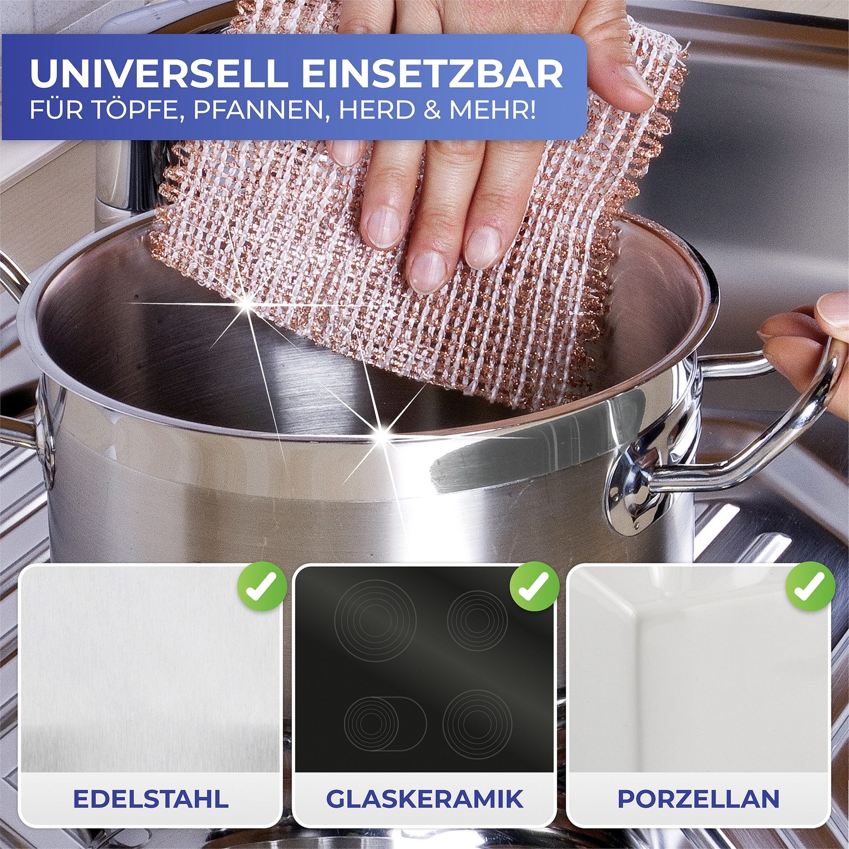 Maximex Reinigingsdoekje Koper doek verwijdert voorzichtig hardnekkig vuil, roestvrij en uitwasbaar (set, 10 stuks)