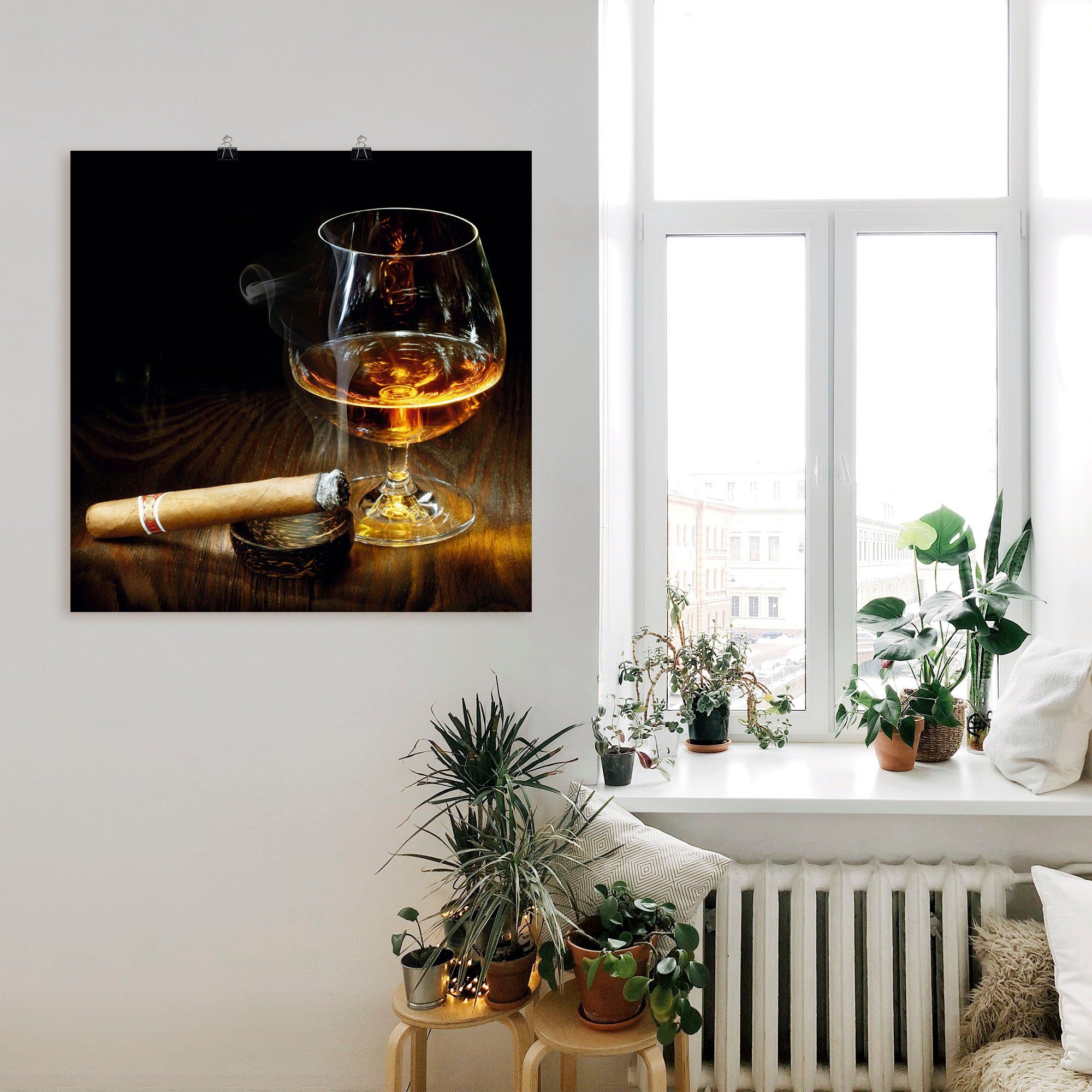 Artland Artprint Sigaar en cognac als artprint op linnen, poster in verschillende formaten maten