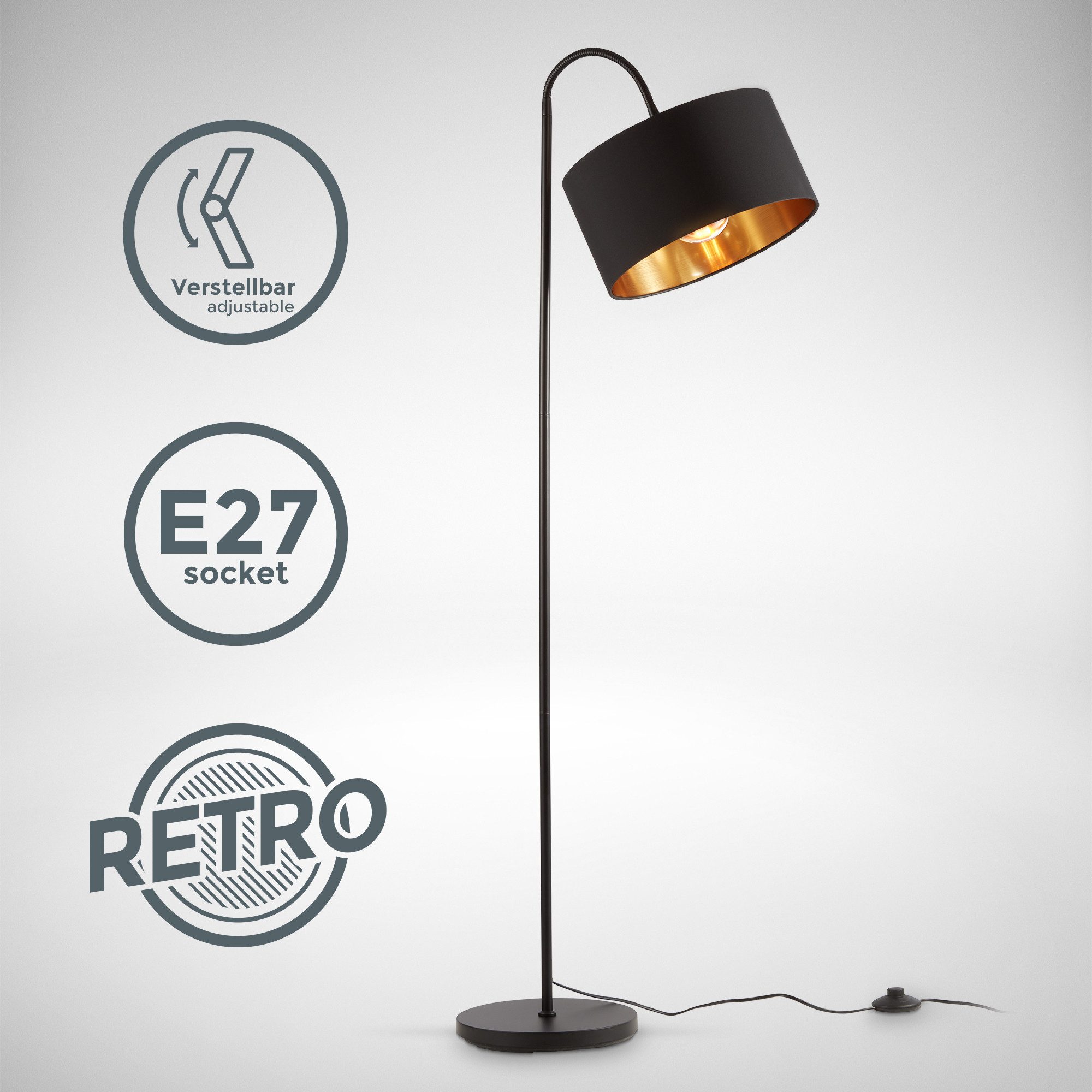 B.K.Licht Staande lamp BKL1419 Stehleuchte Vintage, mit Fußtaster, Lampenschirm aus Stoff