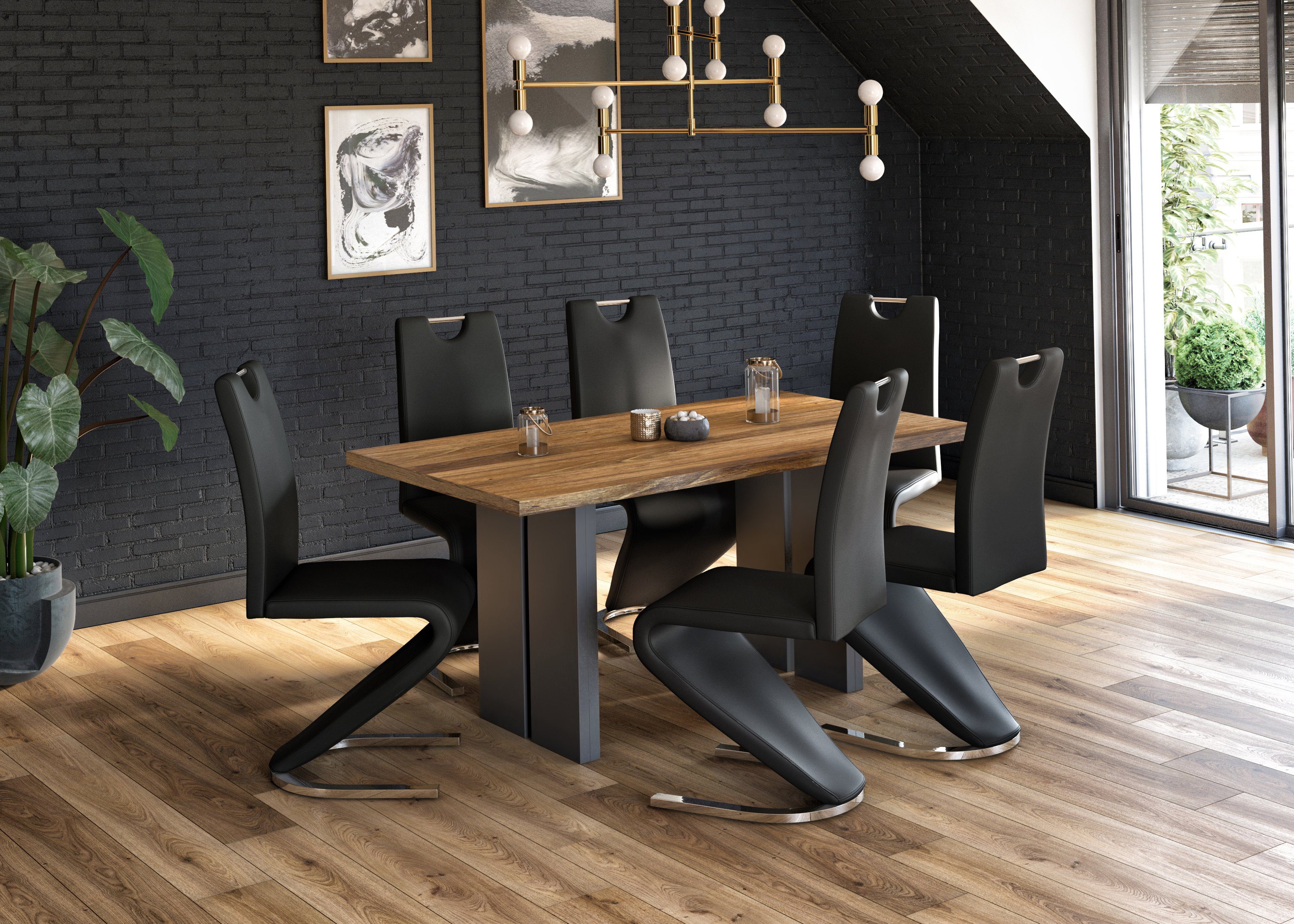 Homexperts Eetkamerstoel Zora 02 Bekleding in imitatieleer, rugleuning met handgreep voor eenvoudig terugtrekken (set, 2 stuks)