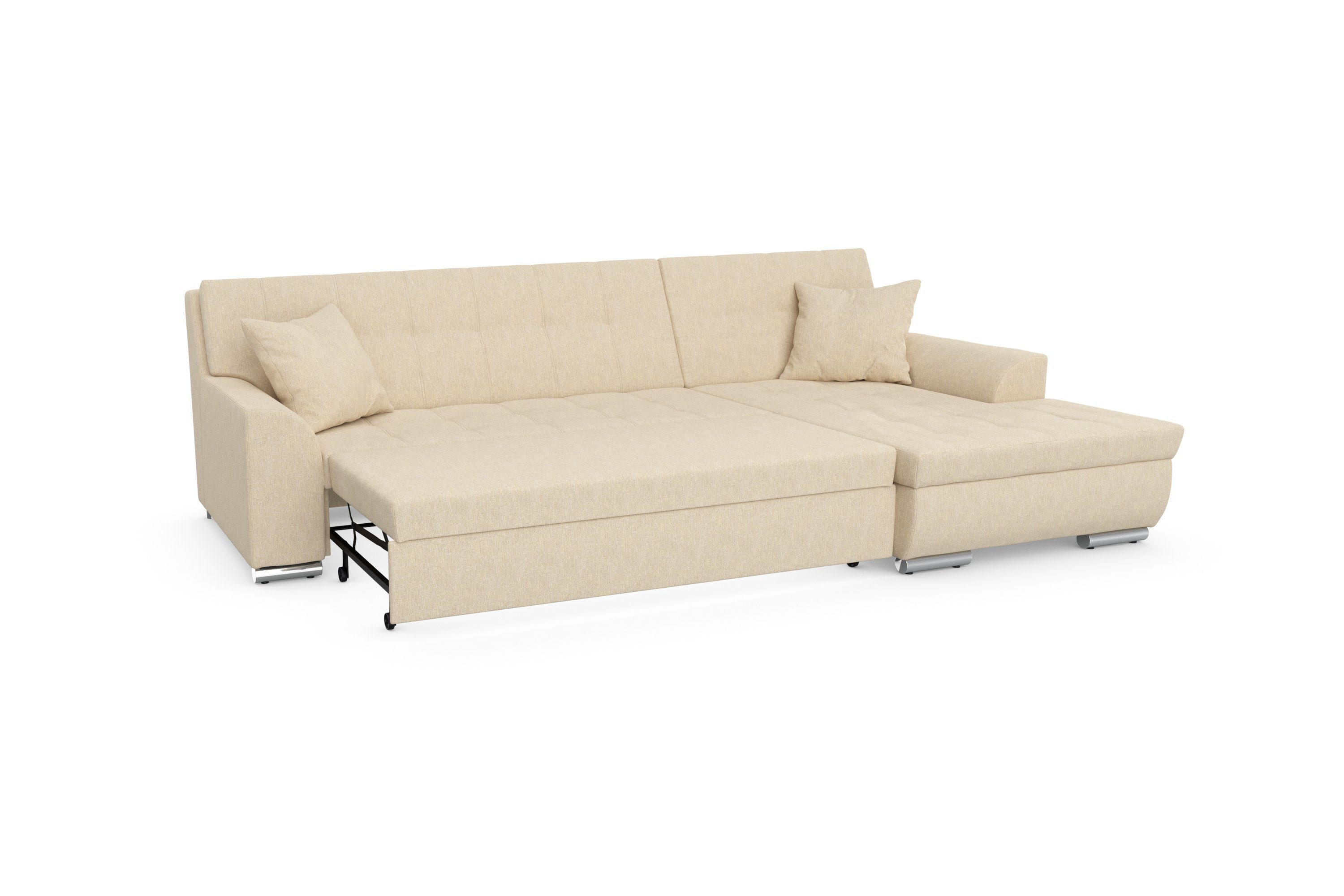 DOMO collection Hoekbank Treviso veel bekledingen, ook in cord, L-vorm, B/D/H: 267/80/83 cm optioneel met slaapbank functie, incl. sierkussens, hoogwaardig doorgestikt patroon