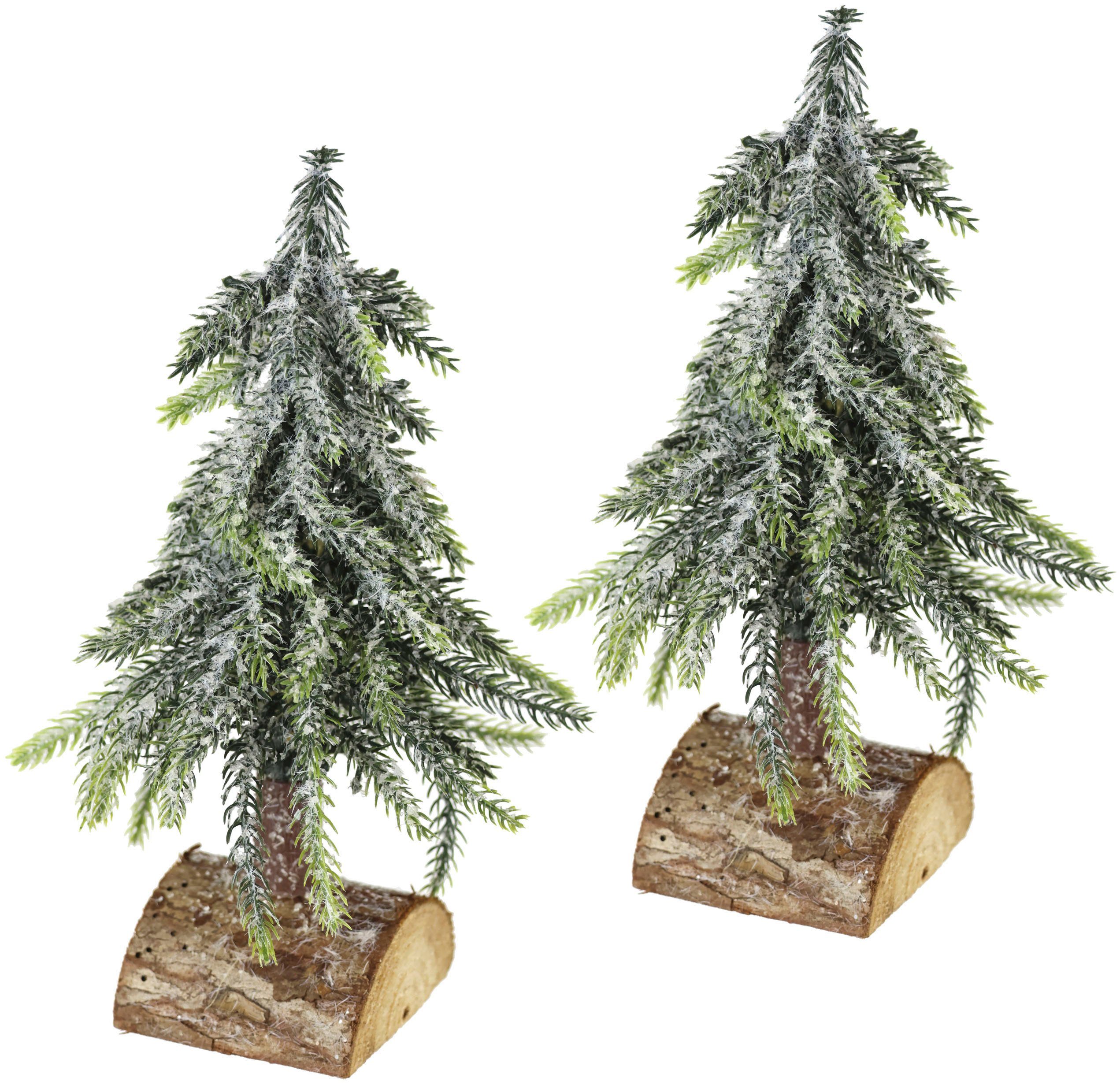 I.GE.A. Deco-boom Kerstdecoratie, kerstboom Kunstmatige mini spar met ijs op houten sokkel 25 cm (se