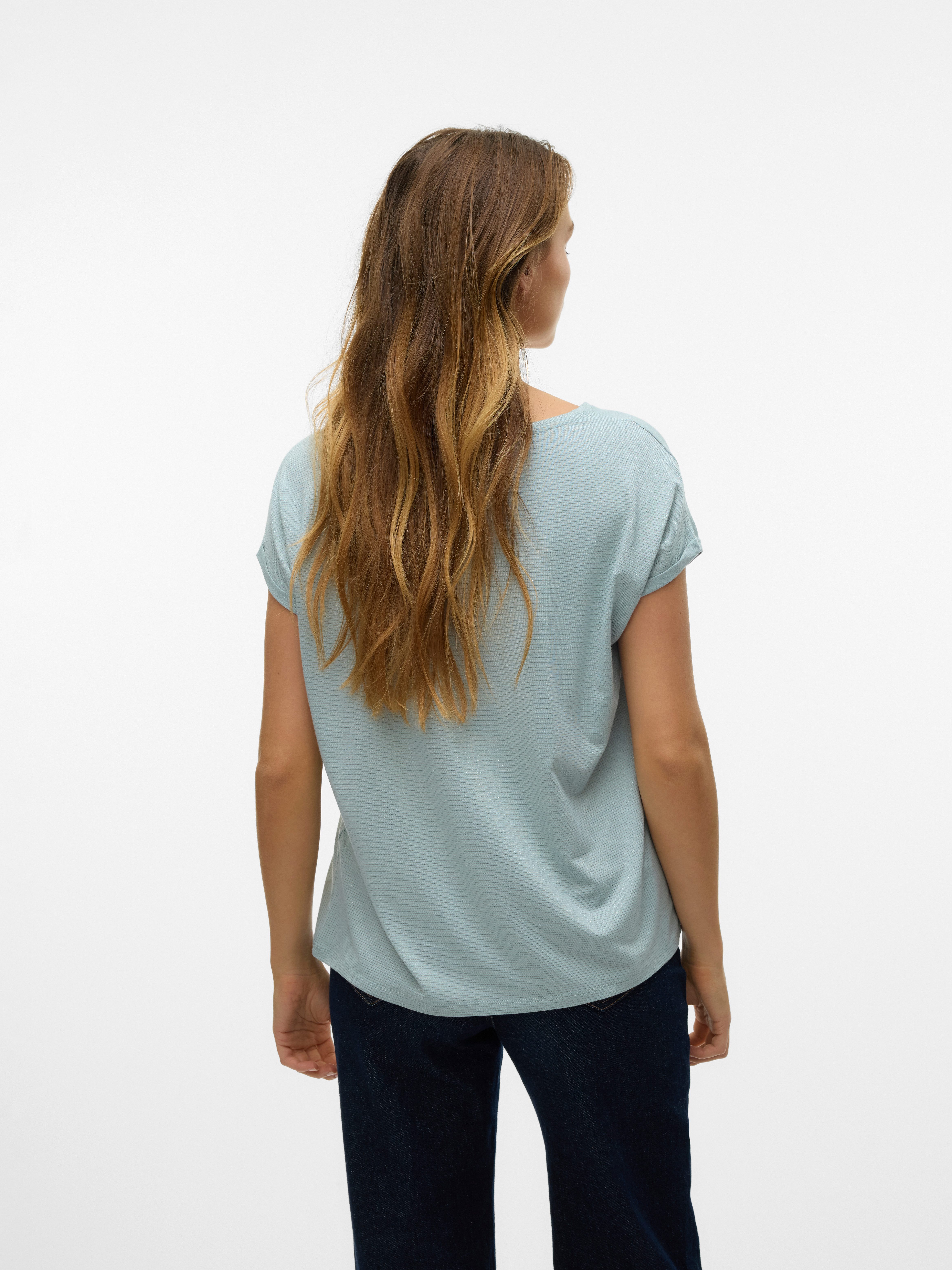 Vero Moda Shirt met ronde hals VMLAVA PLAIN SS TOP LUREX STRIPE
