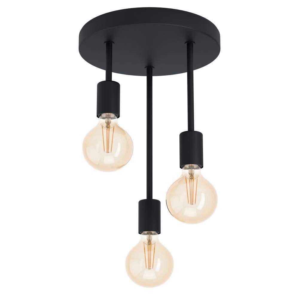 EGLO Plafondlamp WILMCOTE Deckenlampe, E27, Stahl, Wohnzimmerlampe, Industrial, Lampe Plafondlamp, zwart, keukenlamp, ganglamp plafond met E27 fitting (1 stuk)
