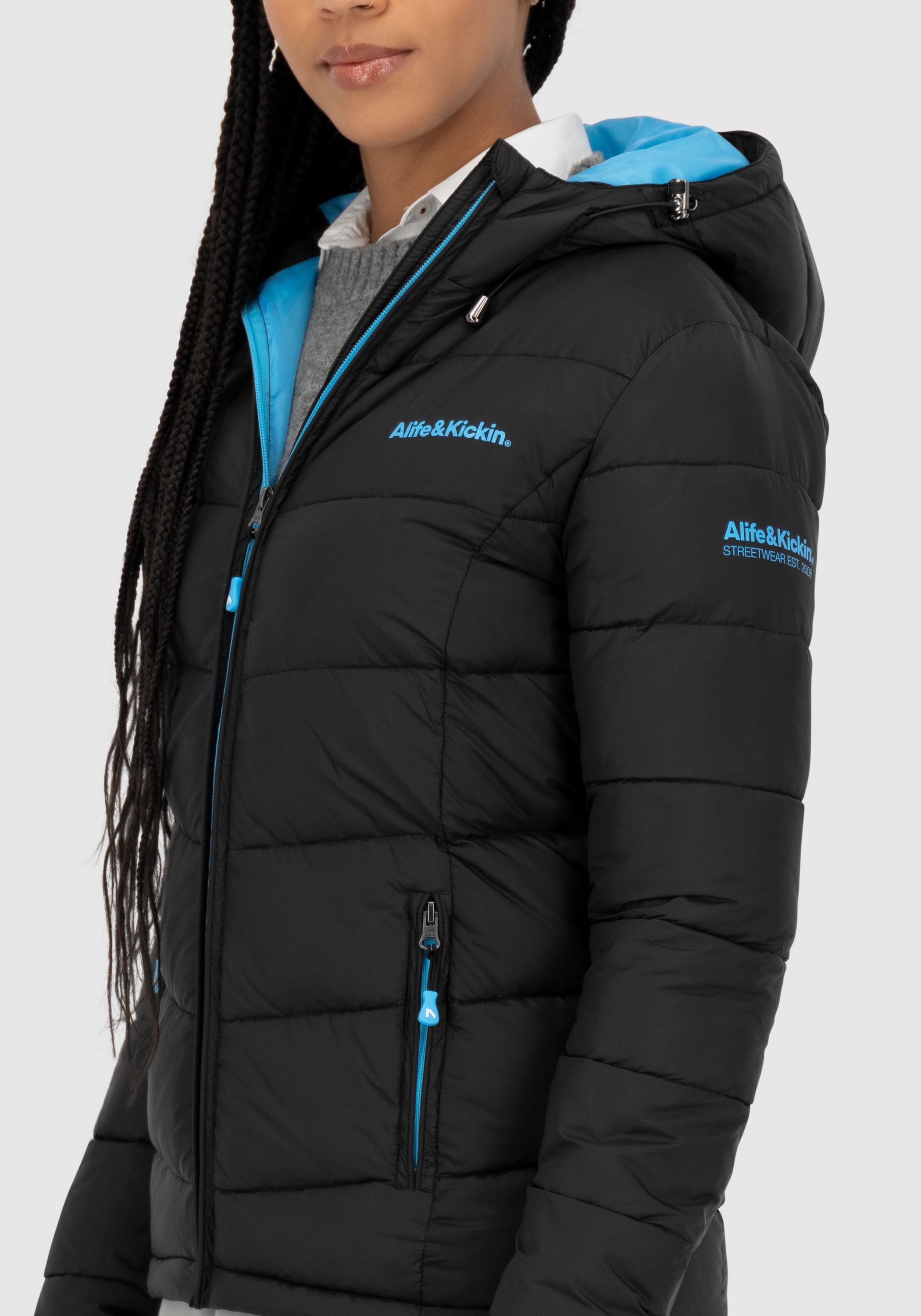 Alife & Kickin Gewatteerde jas AndriaAK lichte getailleerde tussenjas met brede stiksels en capuchon