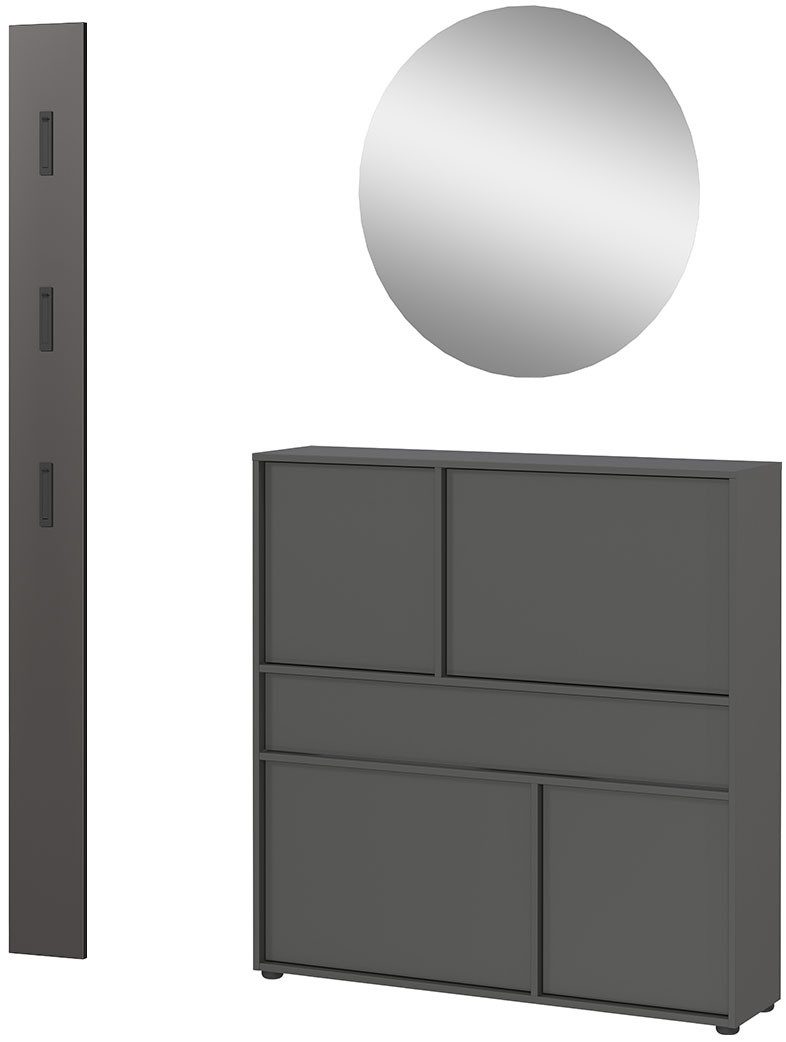 GERMANIA Halmeubelset GW-Ameca 2.0 Garderobe-set: multifunctionele kast en spiegel wandkapstokken maat 140 cm x 200 cm x 25 cm grijs