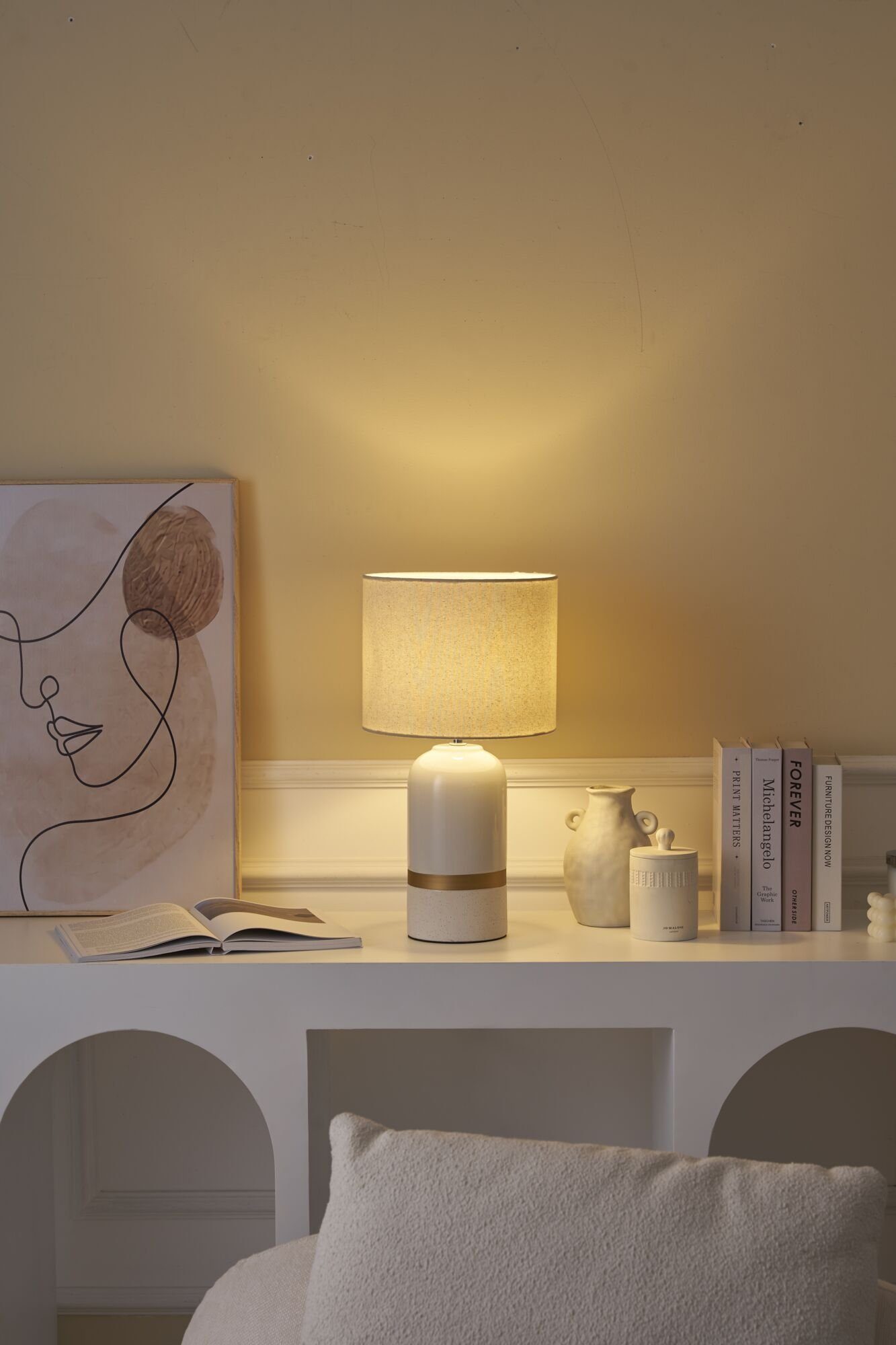 Pauleen Tafellamp Glowing Soul max20W wit/beige 230V stof/keramiek
