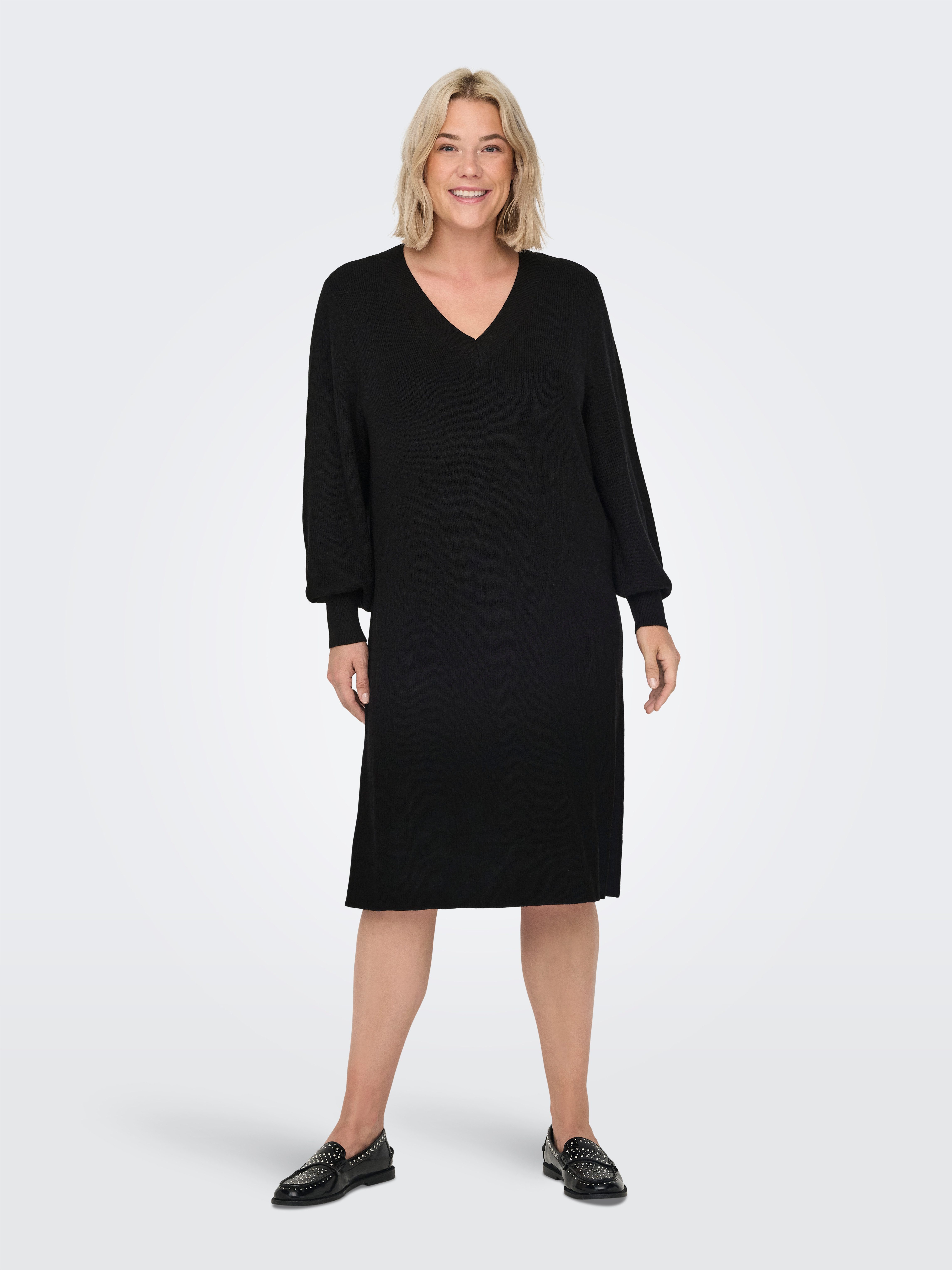 ONLY CARMAKOMA Gebreide jurk CARKATIA LS V-NECK DRESS KNT NOOS