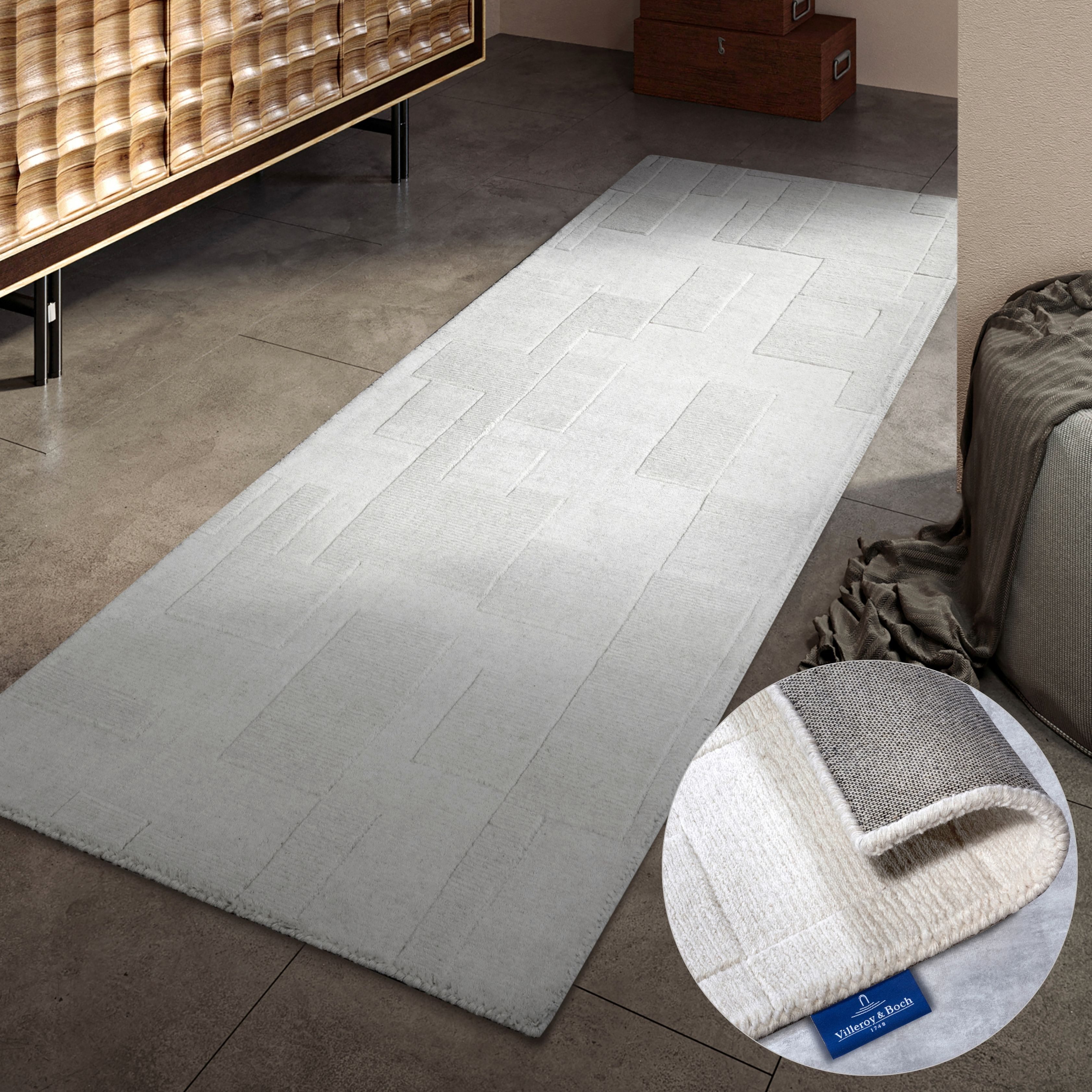 Villeroy & Boch Wollen kleed Wilhelmine Loper, handgeweven, wol, natuur, woonkamer, geometrie, boho wollen vloerkleden maat 80 cm x 250 cm x 10 mm