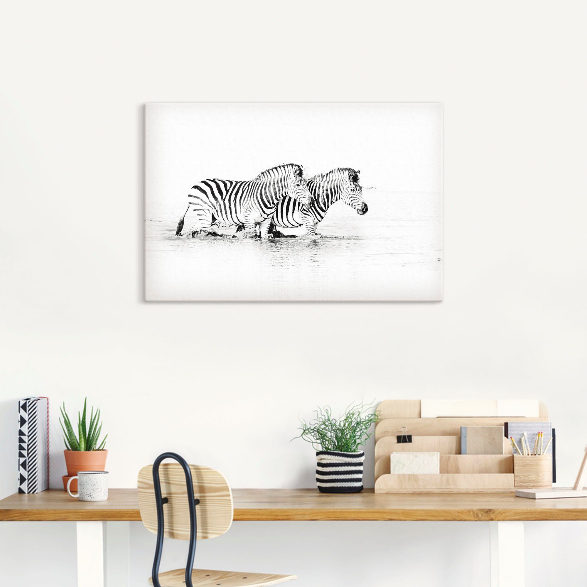 Artland Artprint Zebra’s parallel in het water als artprint van aluminium, artprint op linnen, muursticker of poster in verschillende maten
