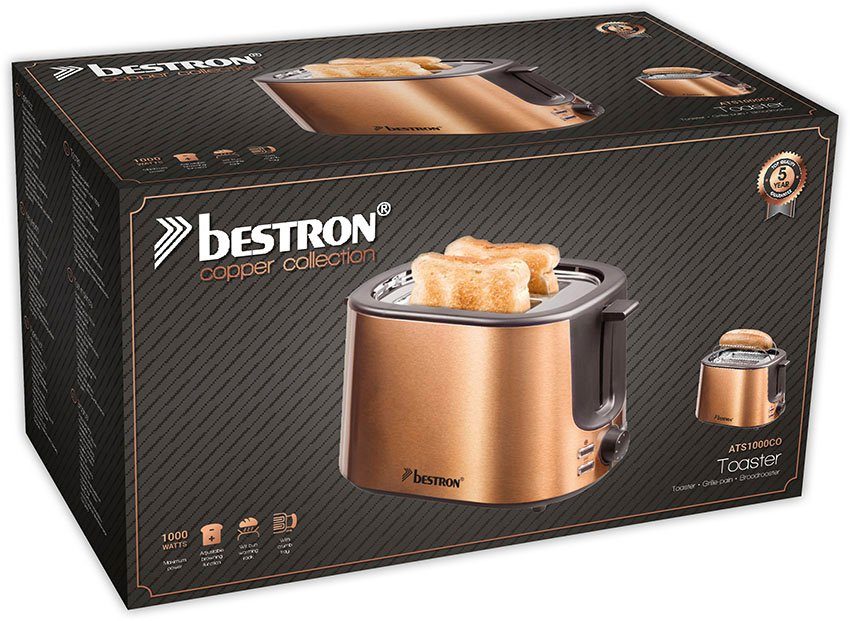 bestron Toaster ATS1000CO Kruimellade en opzethouder voor broodjes, edelstaal in koperkleur-look