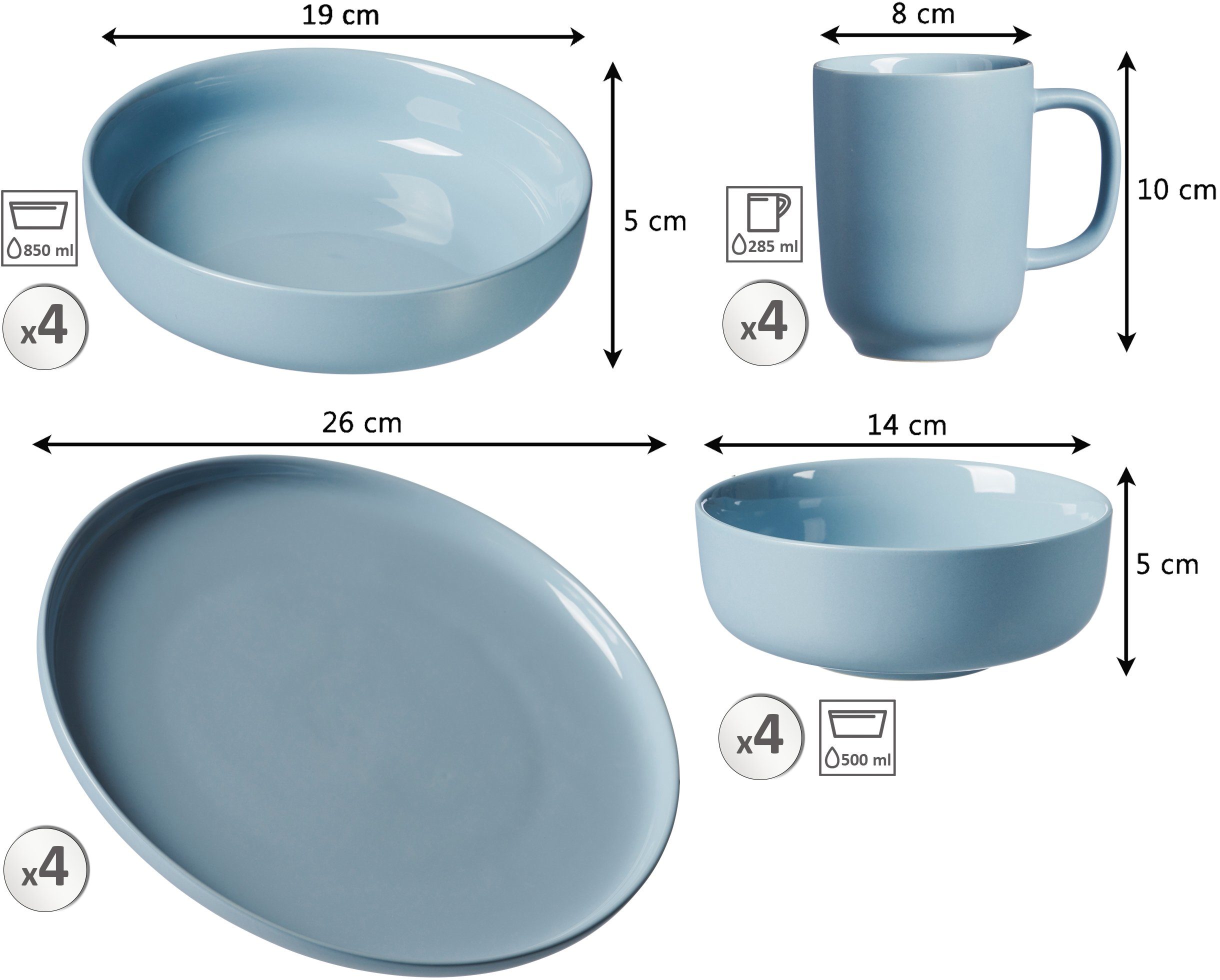 Ritzenhoff & Breker Combi-servies Serviesset, servies Jasper in scandinavische stijl, 16 delen, voor 4 personen (set, 16-delig)