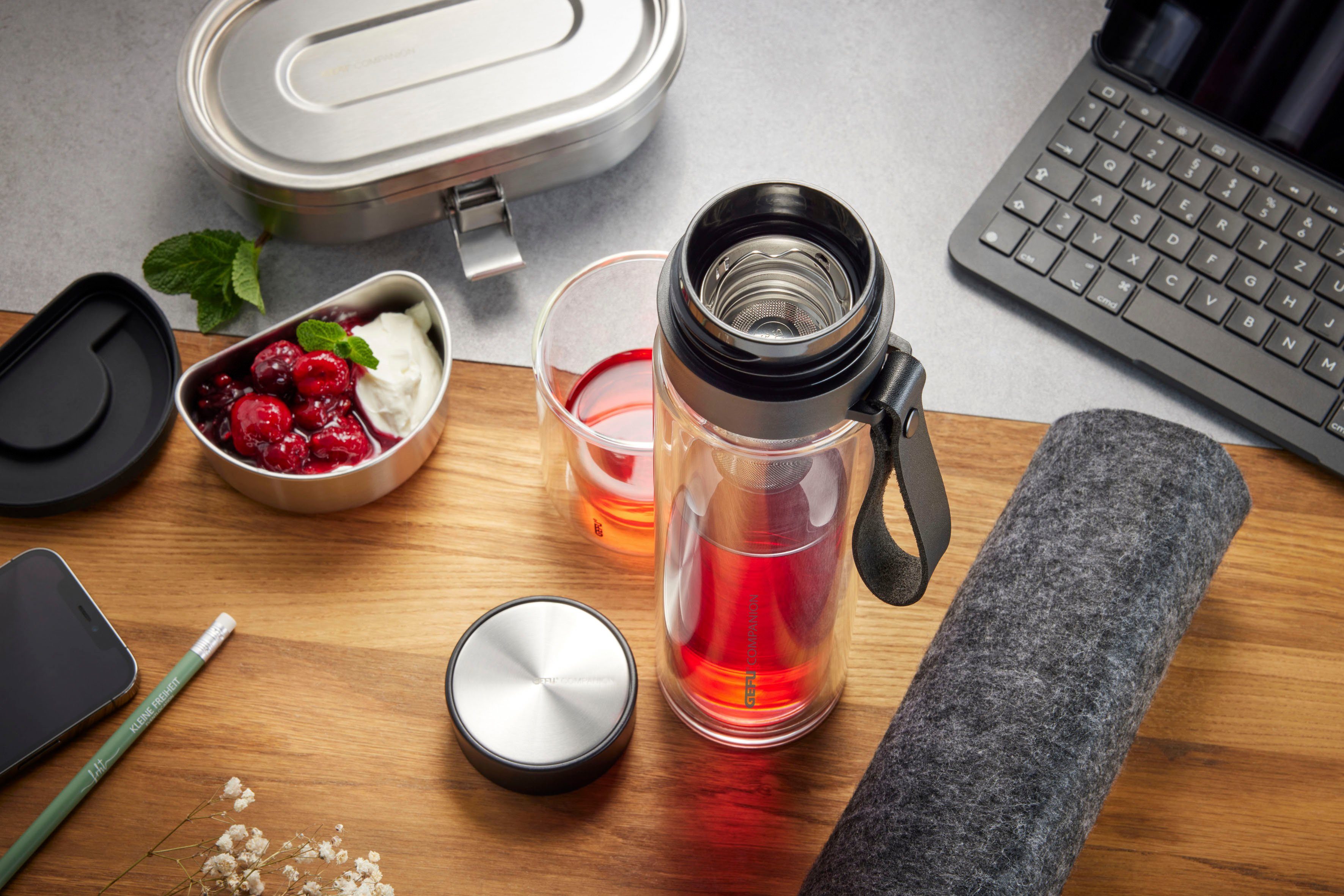 GEFU Drinkfles COMPANION Veiligheidsluiting voor 100%-uitloopbescherming en eenhands bediening