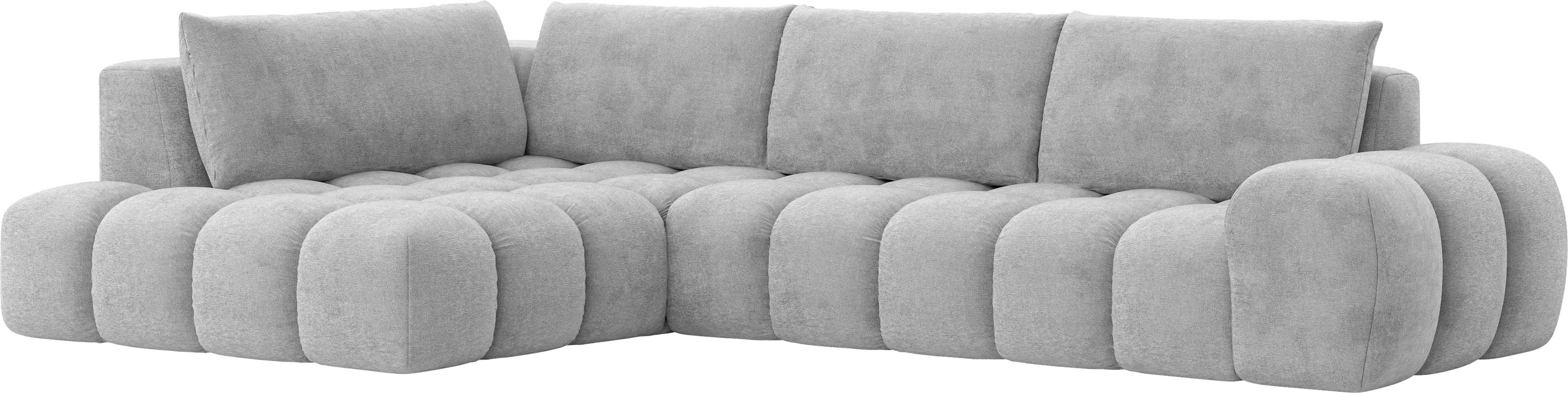 INOSIGN Hoekbank AZITA designsofa, elegant en comfortabel L-vorm, bubbel-look losse rugkussens, droomachtige stiksels, afmetingen b/d/h: 352/210/72 cm