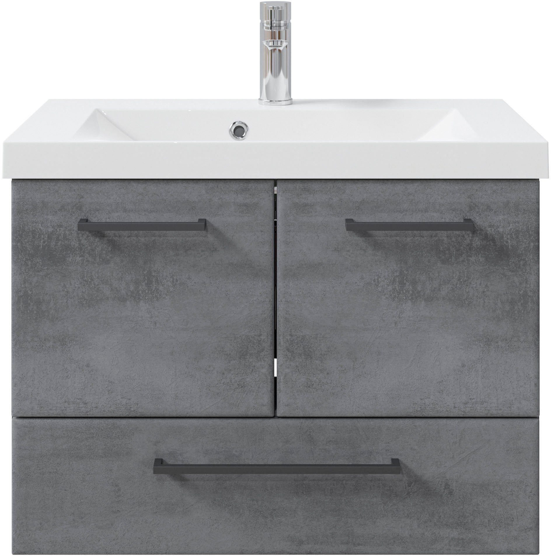 Saphir Badkamerserie Quickset 945 mineraalmarmeren wastafel met onderkast, 74 cm breed Wastafelmeubel, 2 deuren, 1 lade, inclusief deurdemper,