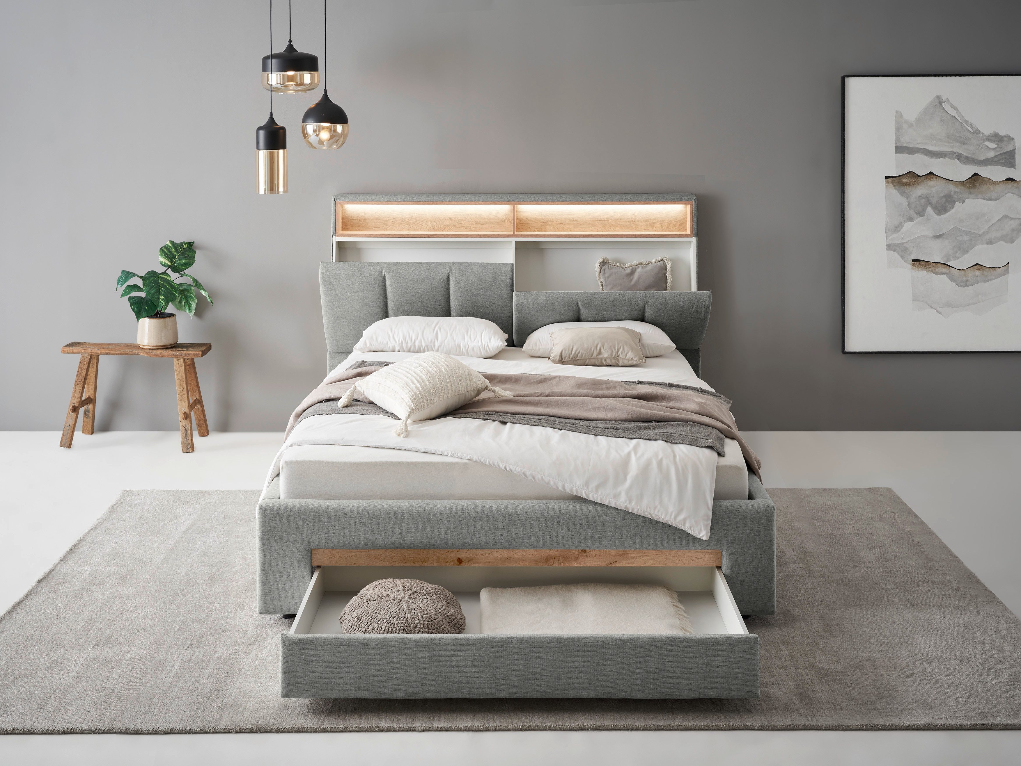 INOSIGN Gestoffeerd bed CiTY/GiRON,, gepolsterd opbergbed, met LED-verlichting Bedkisten met hondenbed of als opbergruimte, opklapbare hoofdeinden