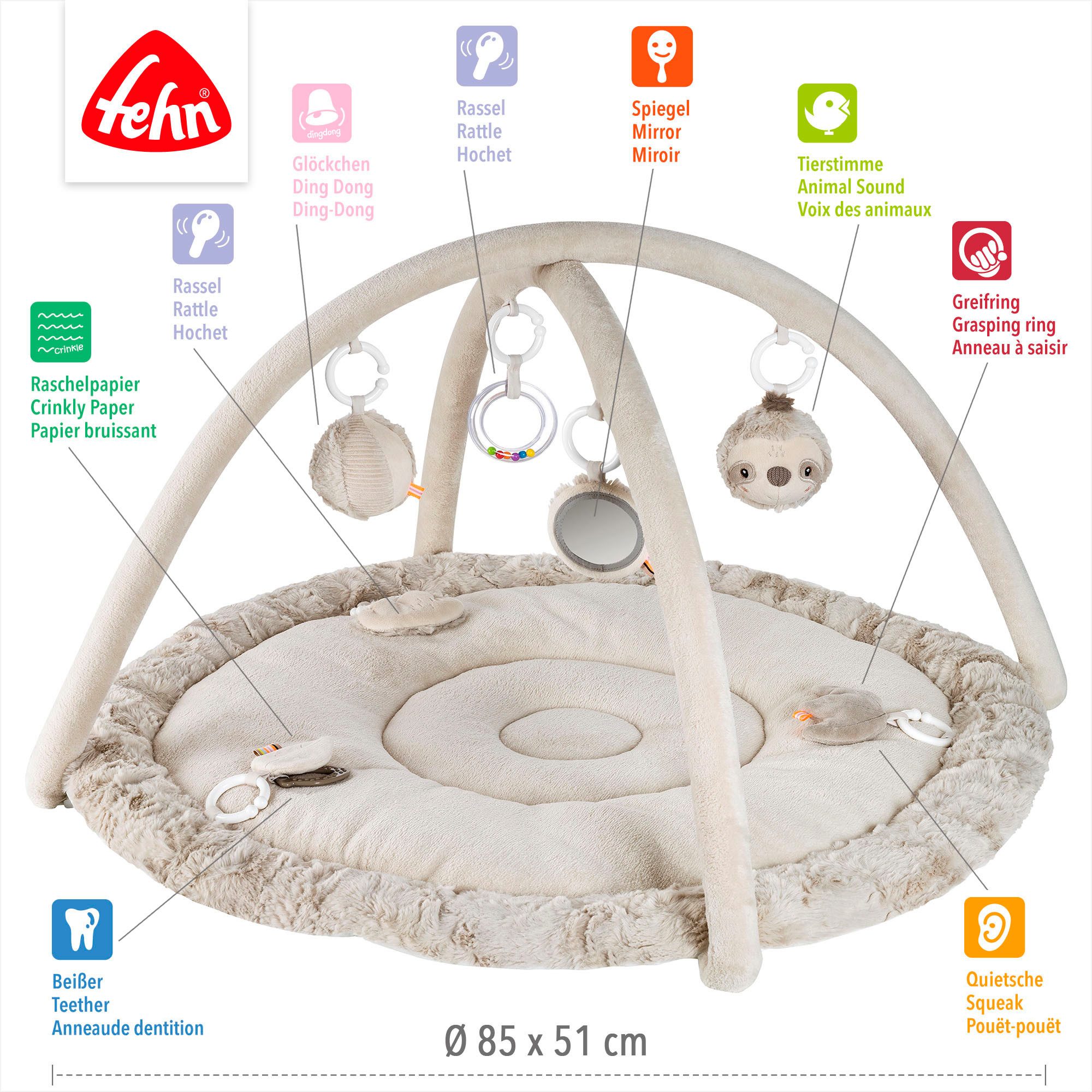 Fehn Speelboog Lazy, Crazy & Pink, Luiaard, 3-D-Activity-Dek
