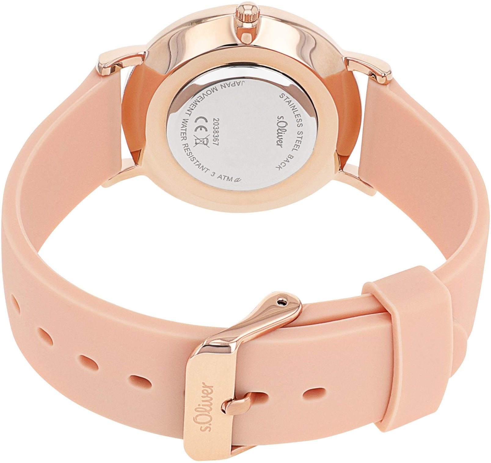 s.Oliver Kwartshorloge Polshorloge, dameshorloge, kristallen, siliconen armband, analoog