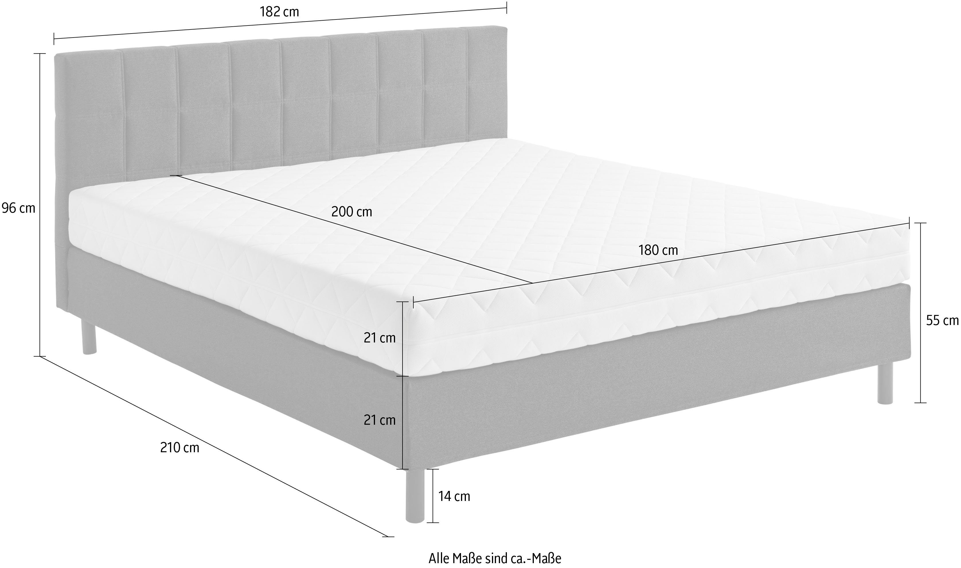 ATLANTIC home collection Boxspring NIKOLA Massief houten poten, met/zonder matras, verkrijgbaar in H2 en H3