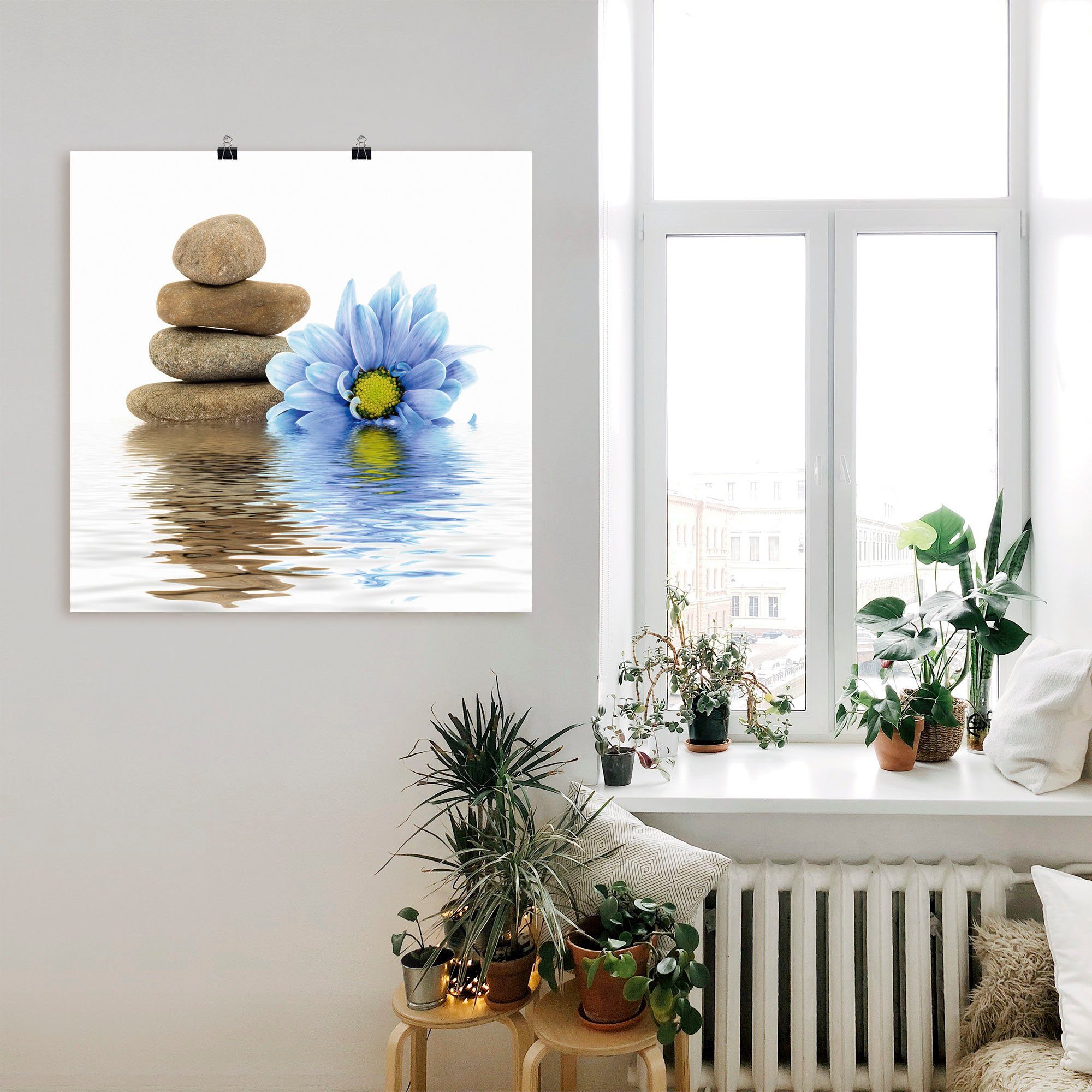 Artland Artprint Therapie-stenen met losse bloemen als artprint op linnen, muursticker in verschillende maten