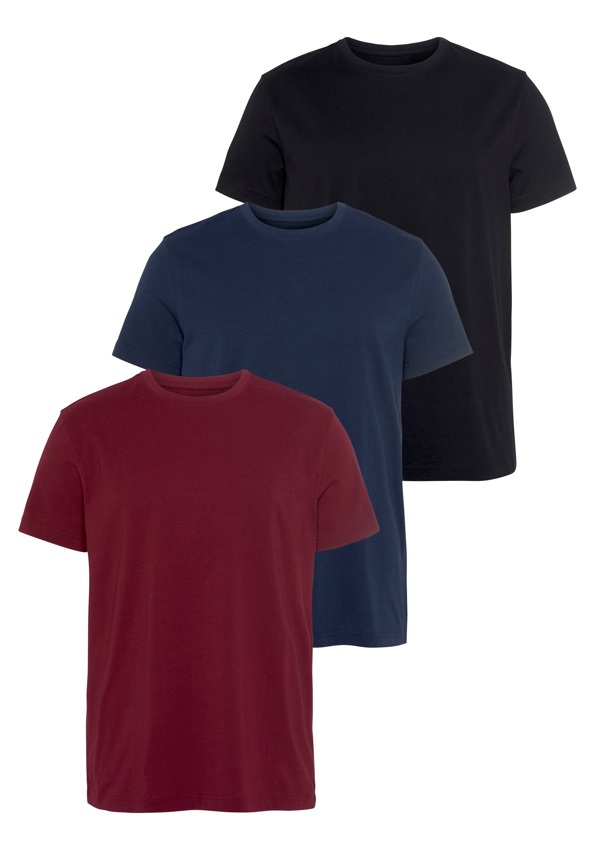 AJC T-shirt heupbedekkend losse pasvorm basic-stijl (3-delig Set van 3)