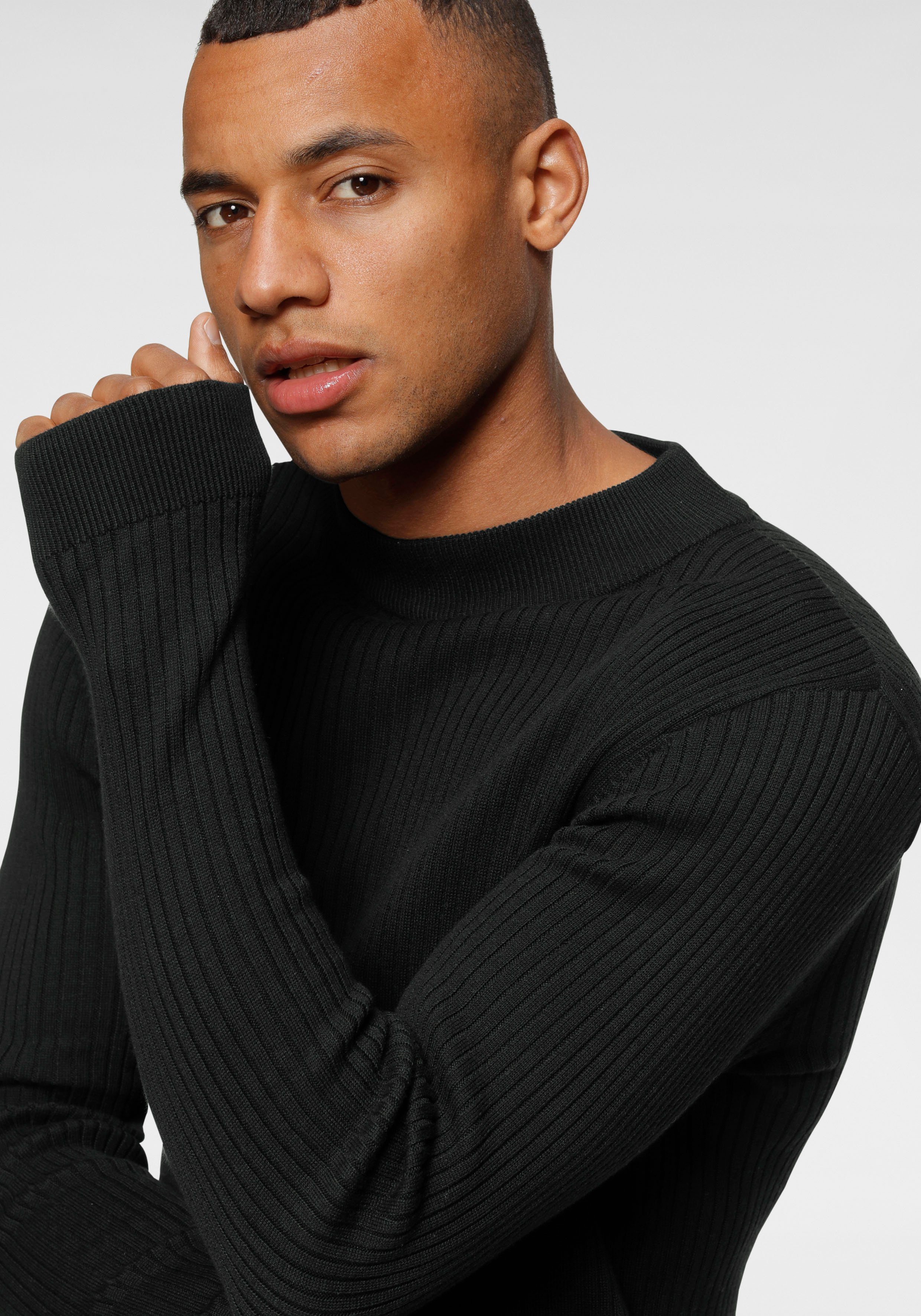 Bruno Banani Trui met staande kraag in ribbrei-look