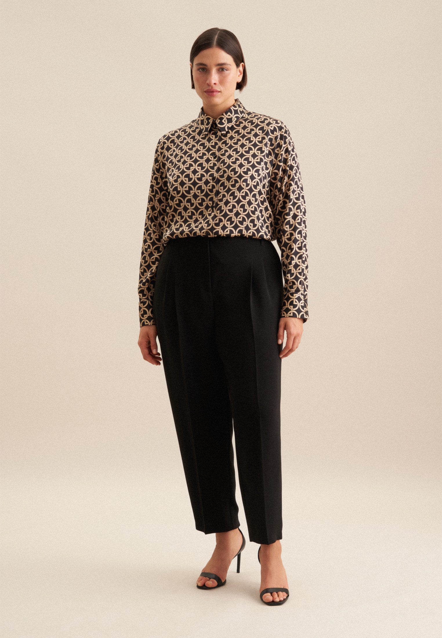 seidensticker Overhemdblouse Zwarte roos Lange mouwen kraag print