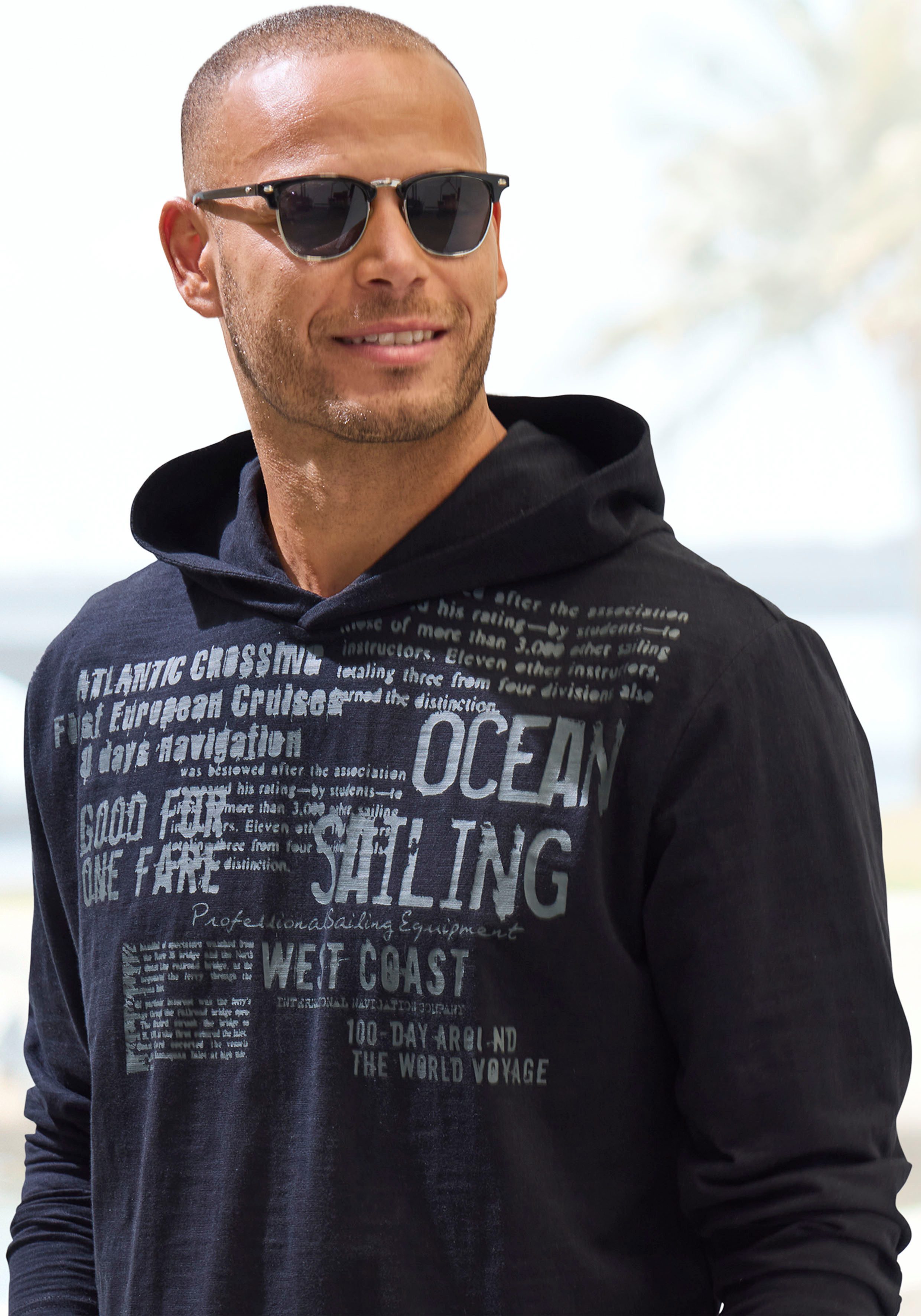 John Devin Capuchonshirt Shirt bedrukt met capuchon van gestructureerde katoenkwaliteit