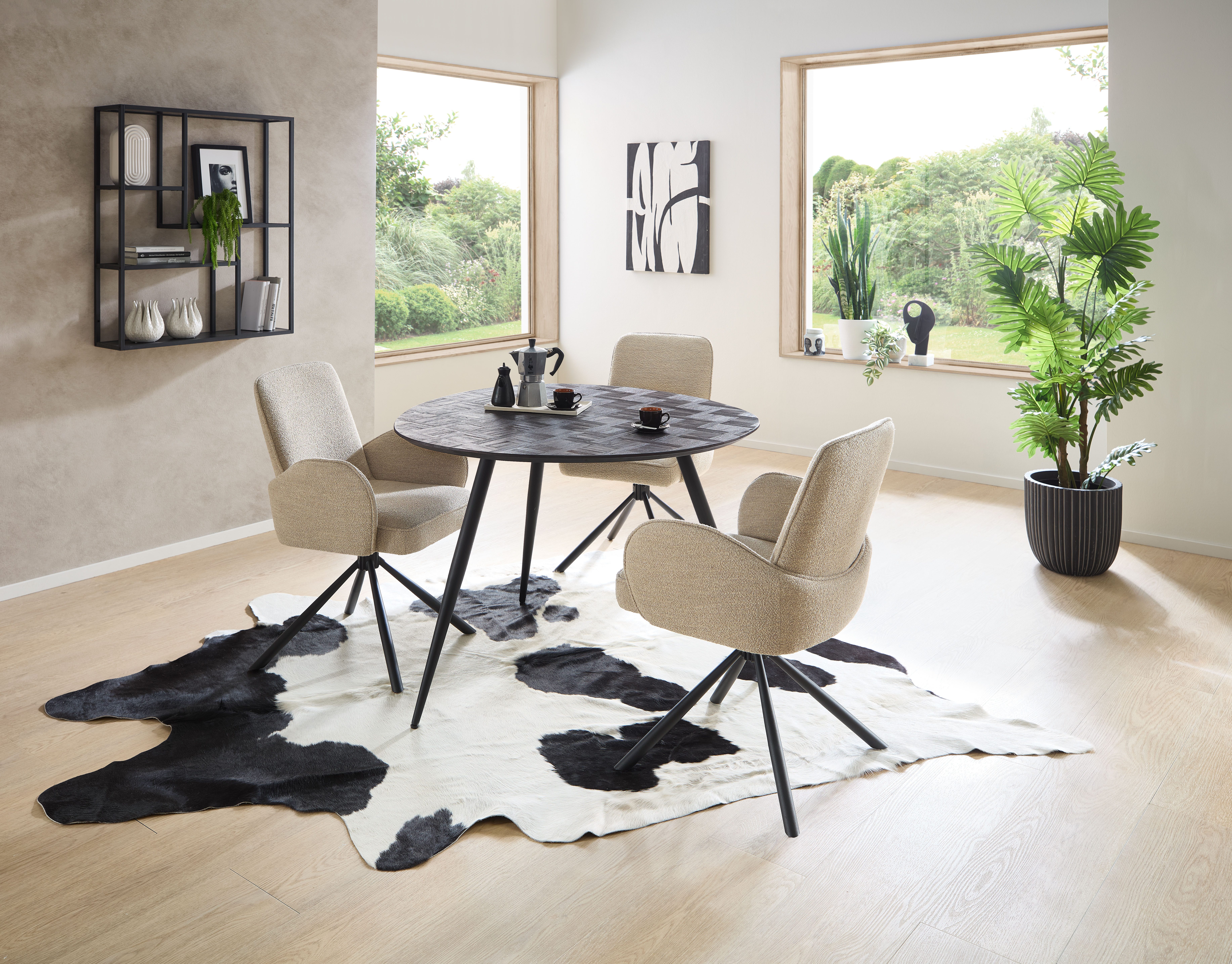 Stolkom Eettafel JOE Gerecycled massief teak, tafel met mozaïekpatroon