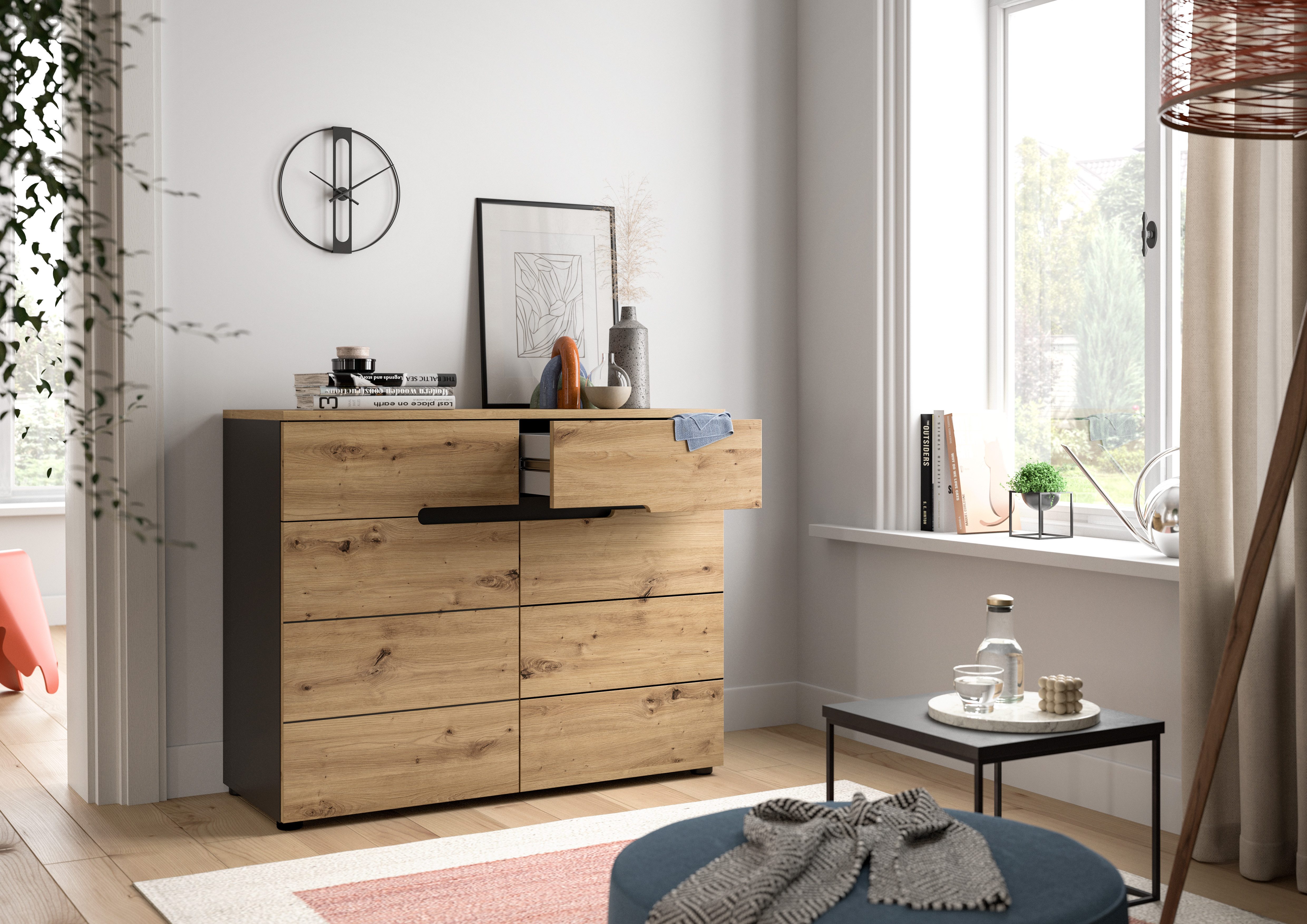 INOSIGN Kast Rehat, Breedte 100cm, Basaltgrijs/Artisan Eik, 2 deuren, 2 lades
