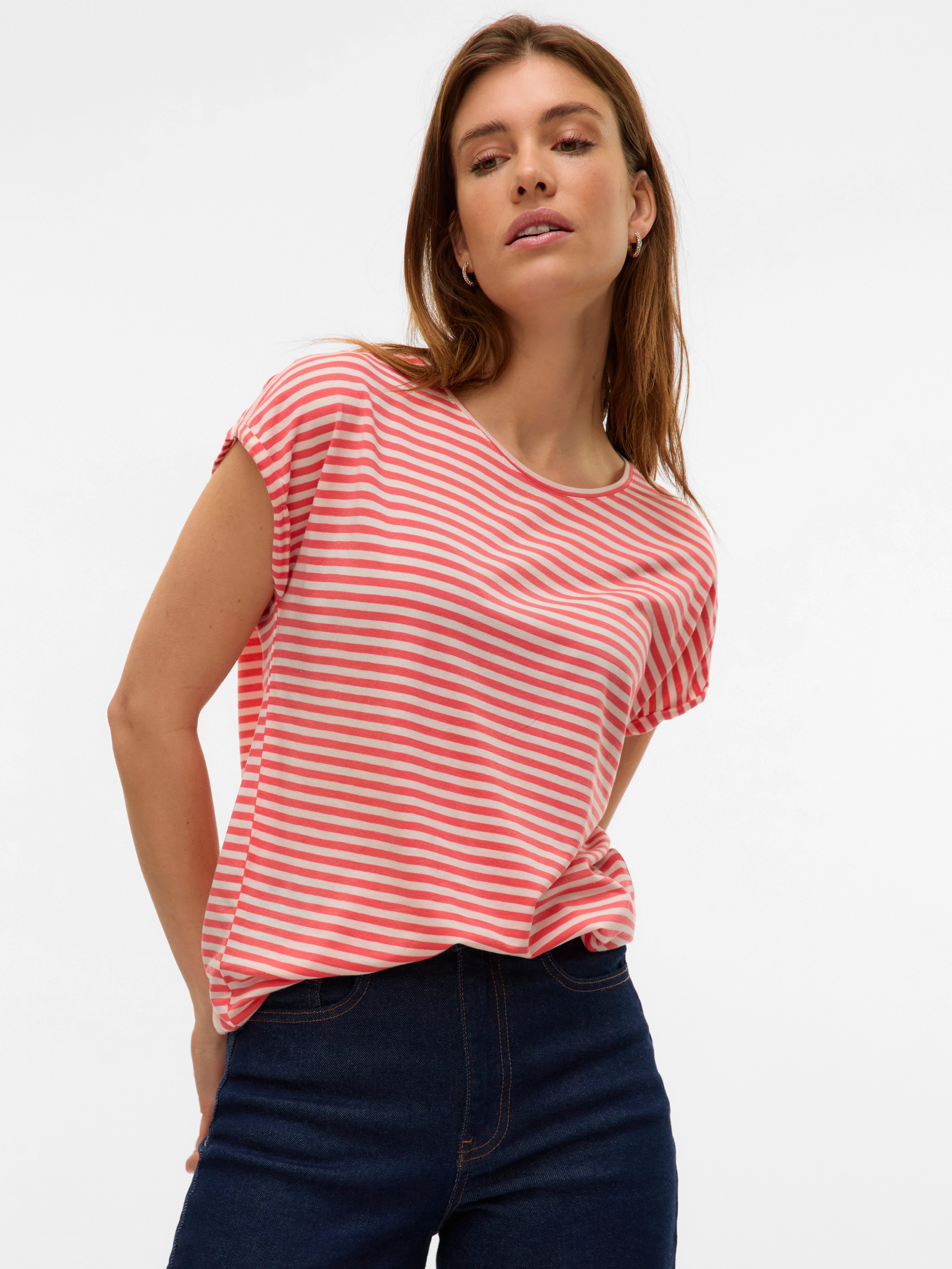 Vero Moda Shirt met ronde hals VMAVA PLAIN SS TOP STRIPE GA JRS NOOS