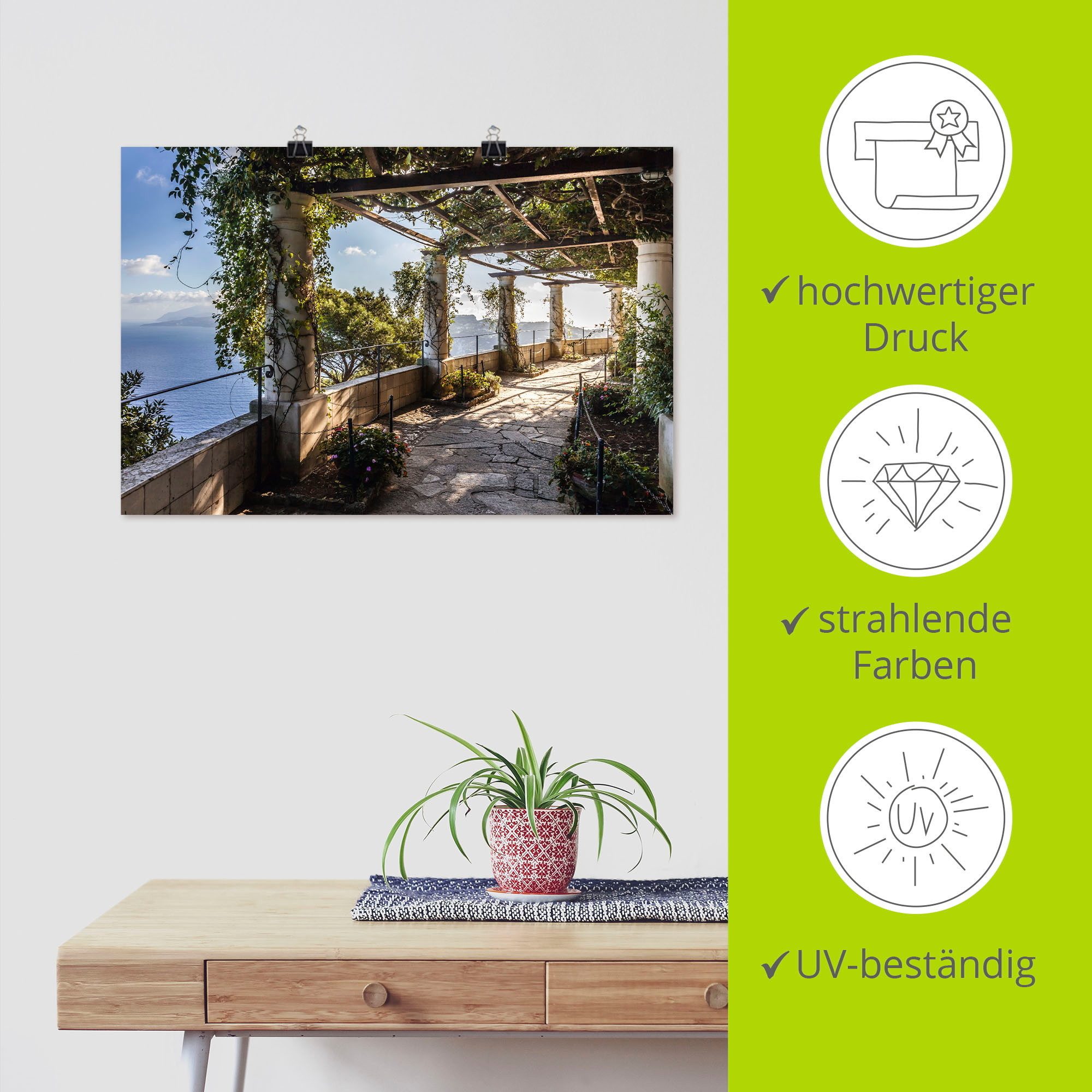 Artland Artprint Tuin van de villa San Michele op capri als artprint van aluminium, artprint voor buiten, artprint op linnen, poster, muursticker