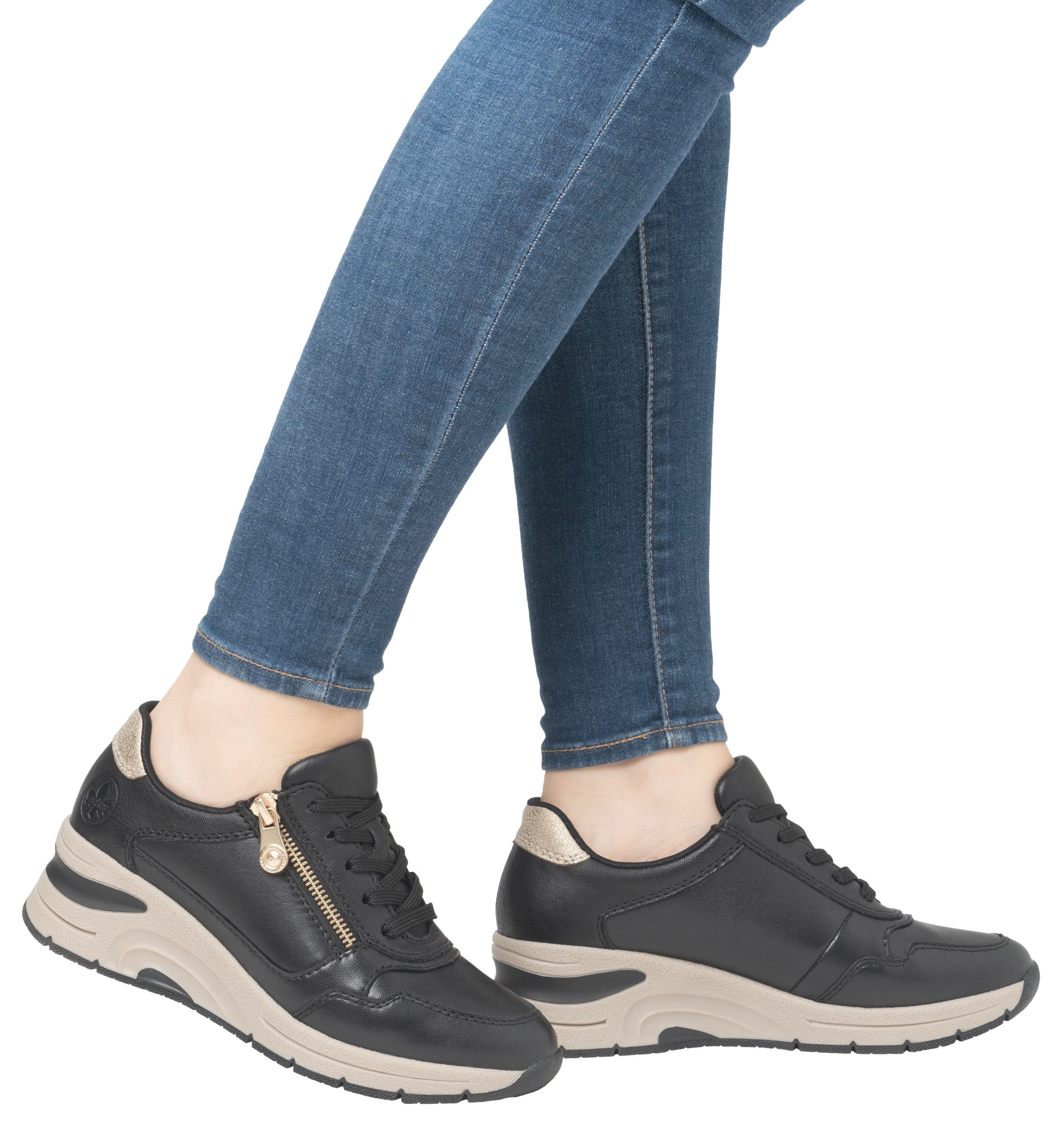 Rieker Sneakers met sleehak , vrijetijdsschoen, lage schoen, veterschoen met rits, smalle vorm
