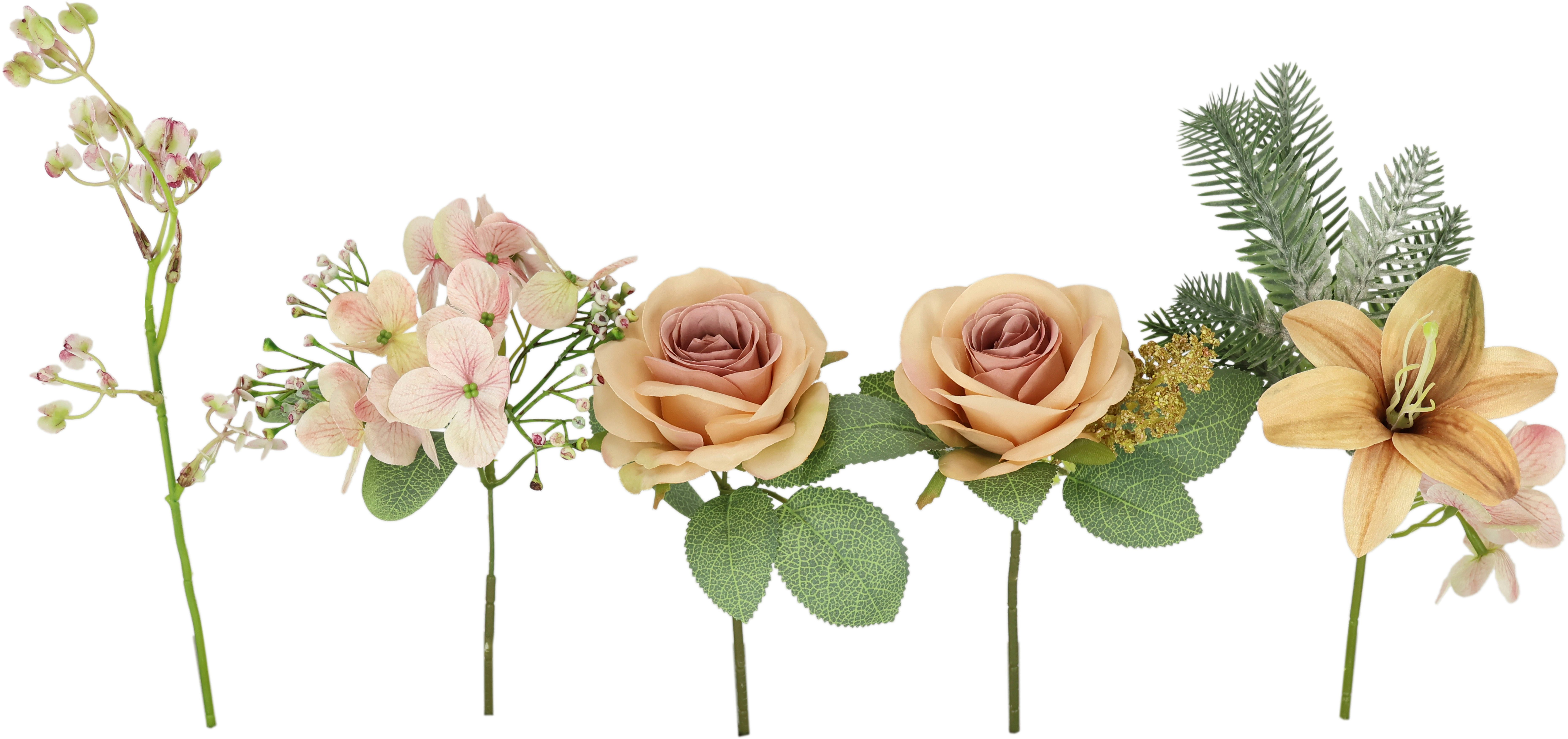 I.GE.A. Kunstbloem nboeket rozen, lelies, hortensia Bloemenboeket boeket bloem grafdecoratie opvulling grafdecoratie (2 stuks)