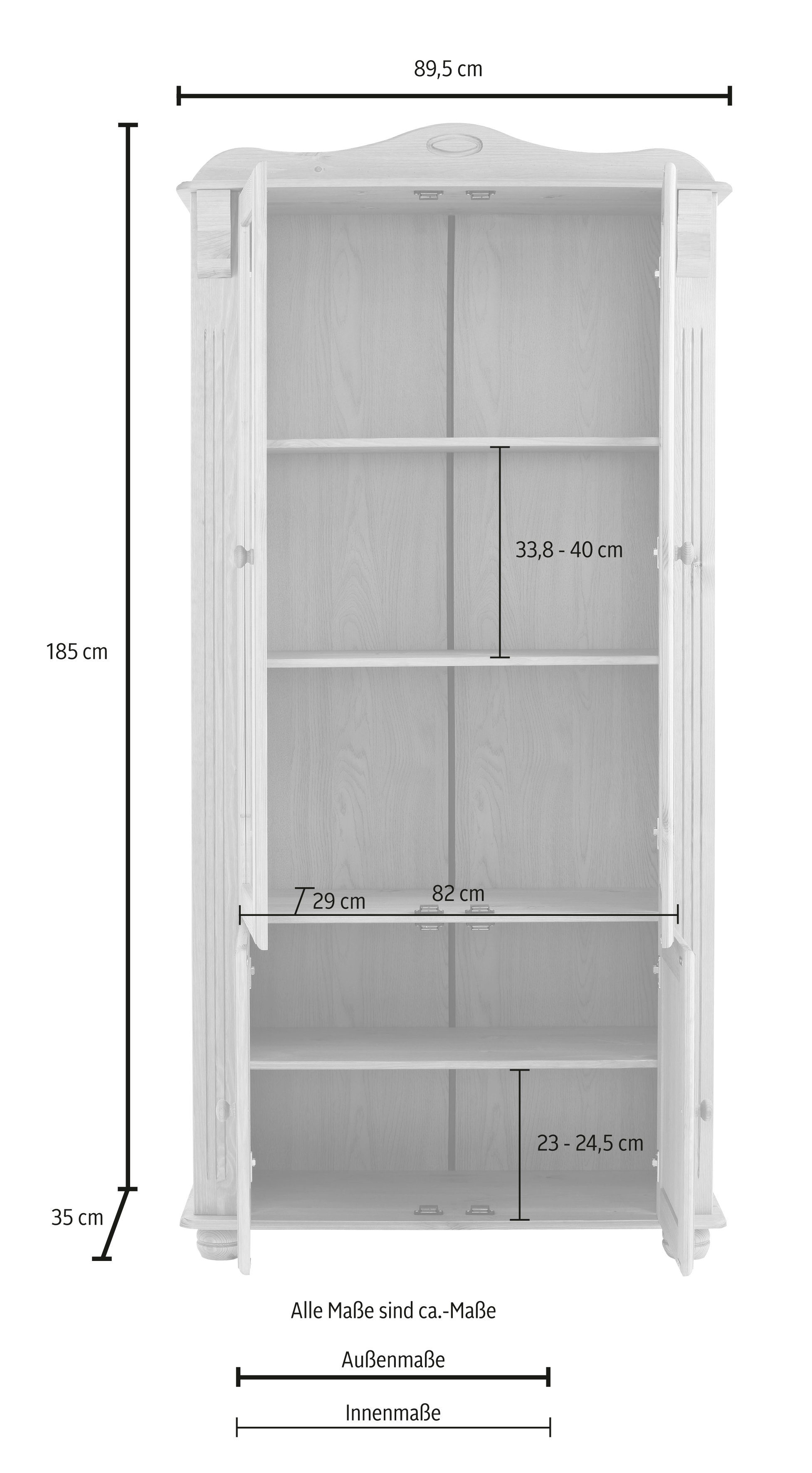 Home affaire Vitrinekast ADELE 4-deurs, hoogte 185 cm, met glaselementen, van massief dennenhout, fsc®