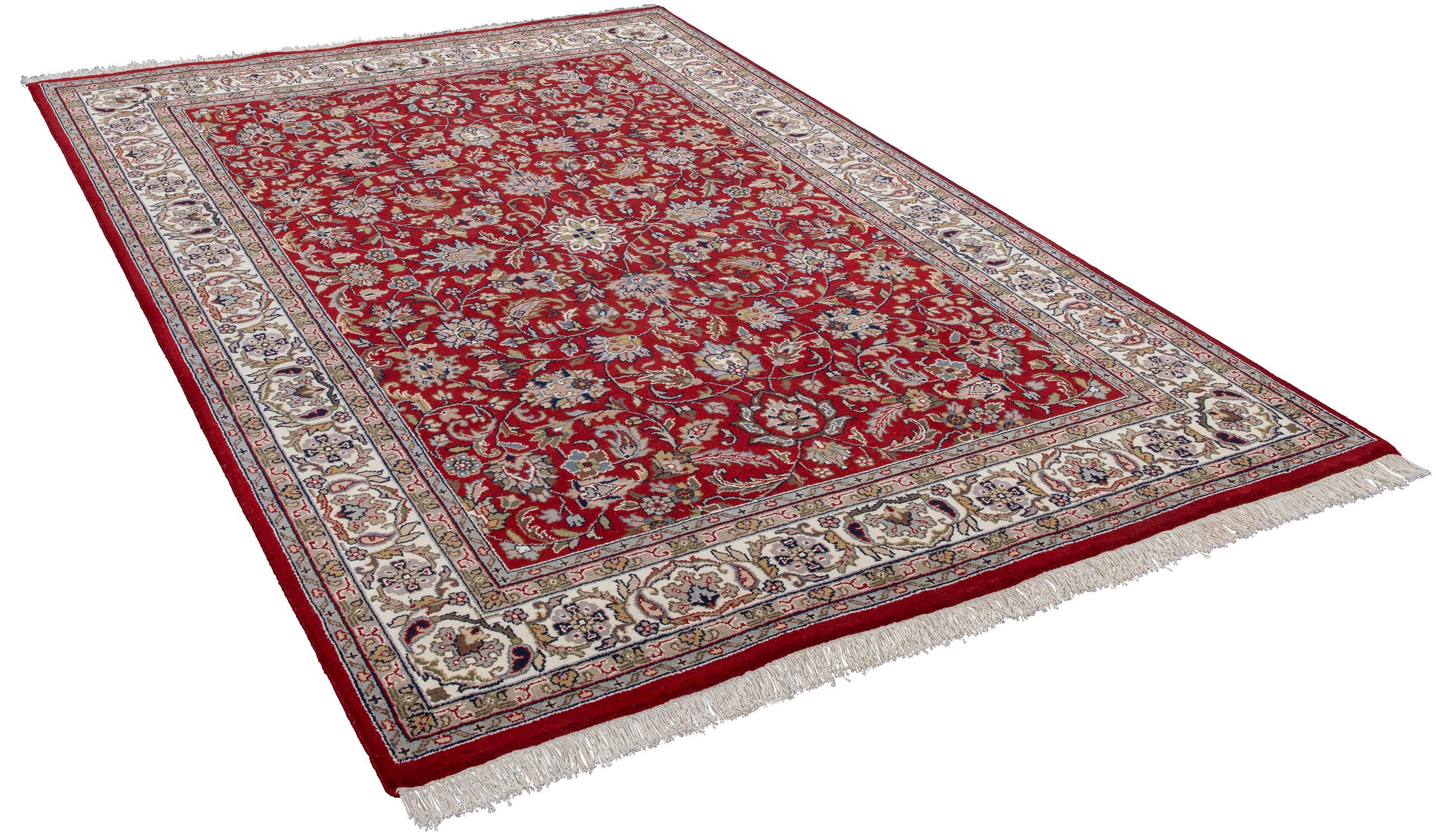 THEKO Oosters tapijt Benares Isfahan zuivere wol, met de hand geknoopt, met franje oosterse vloerkleden maat 140 cm x 200 cm x 12 mm rood