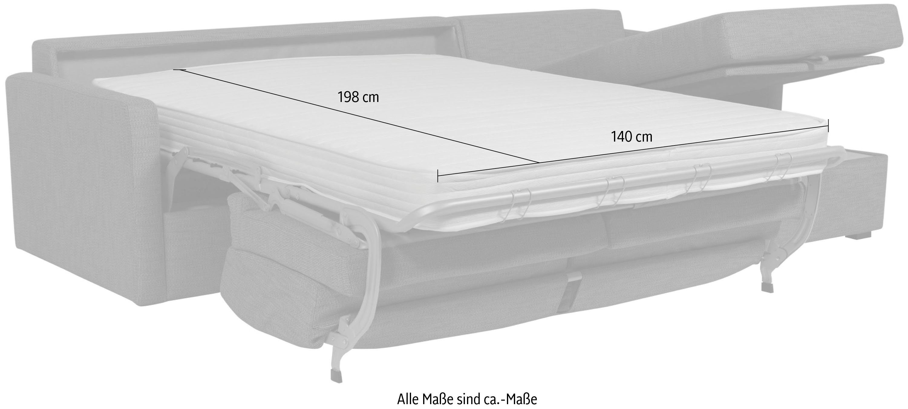 Places of Style Slaapbank GOLDPOINT hoekbank 264 cm, ligoppervlak (140/200 cm), L-vorm, Slaapfunctie, Bonell-binnenveringsmatras en volwaardige bedfunctie