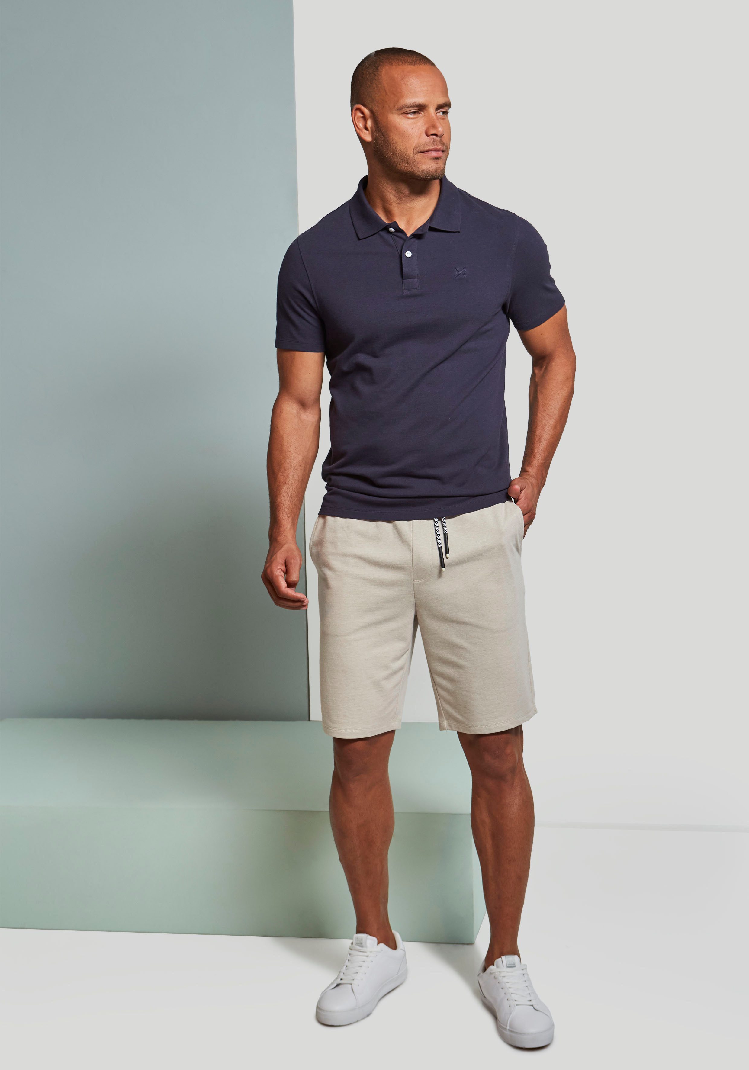 John Devin Sweatshort Wijd model in melange-look van katoenmix