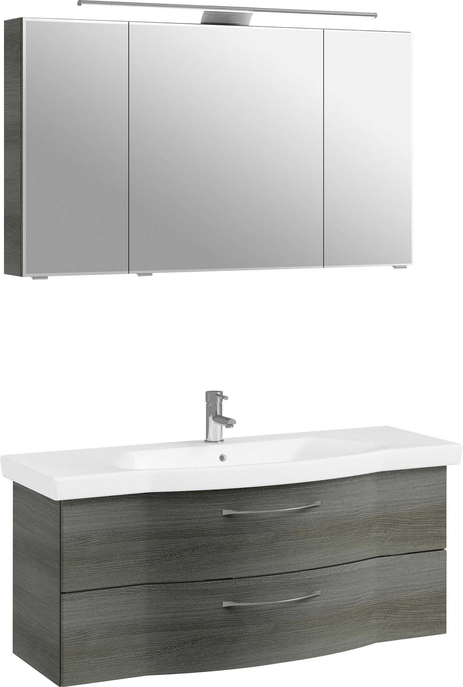 Saphir Badkamerserie 6005 sprint keramiek-wastafelonderkast met led-spiegelkast, 122 cm breed Wastafelmeubel inclusief deurdemper, 3 deuren, 2 laden, wastafelonderkast set (2-delig)