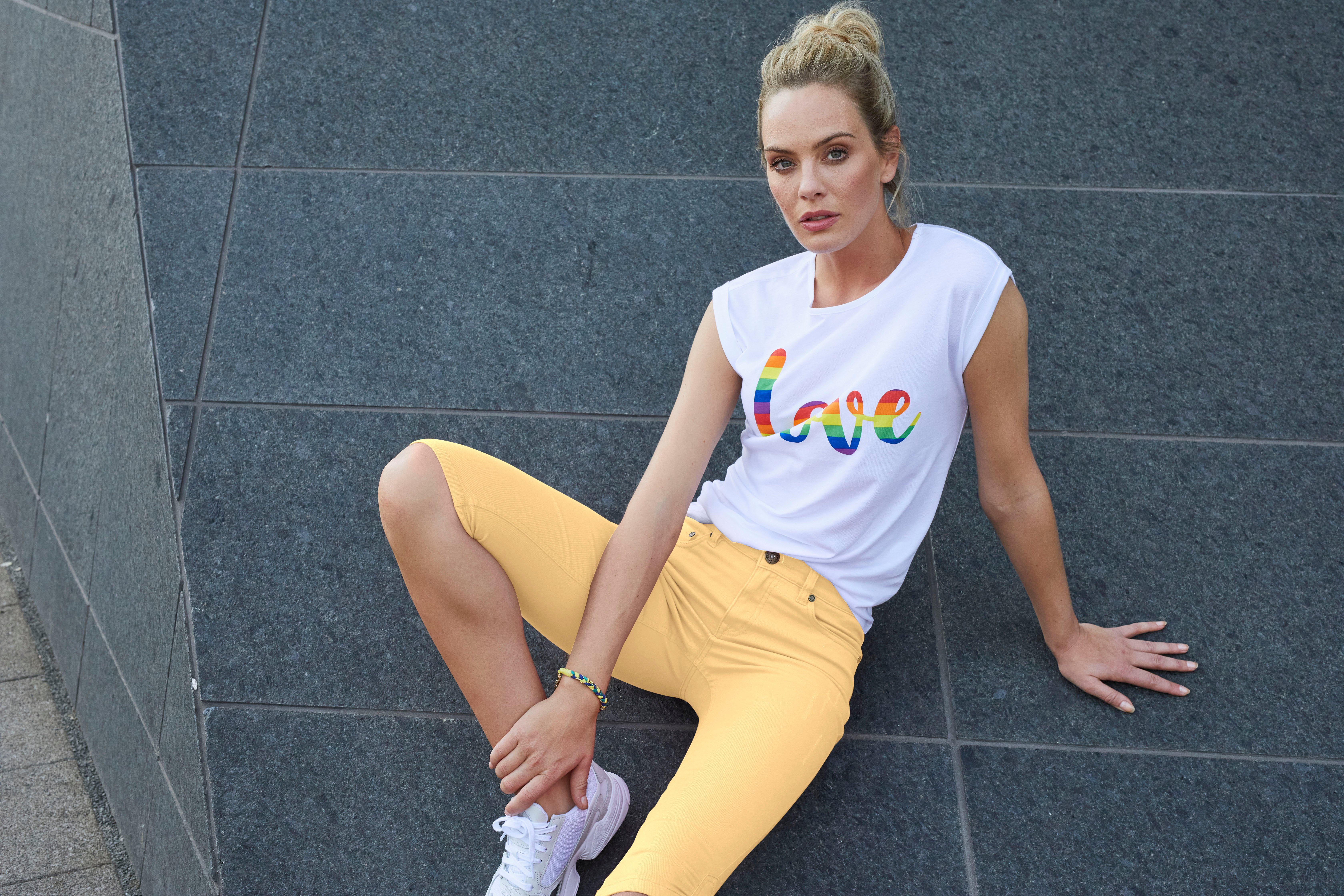 Arizona Capri jeans smalle pasvorm, met destroyed-effecten, lage taille