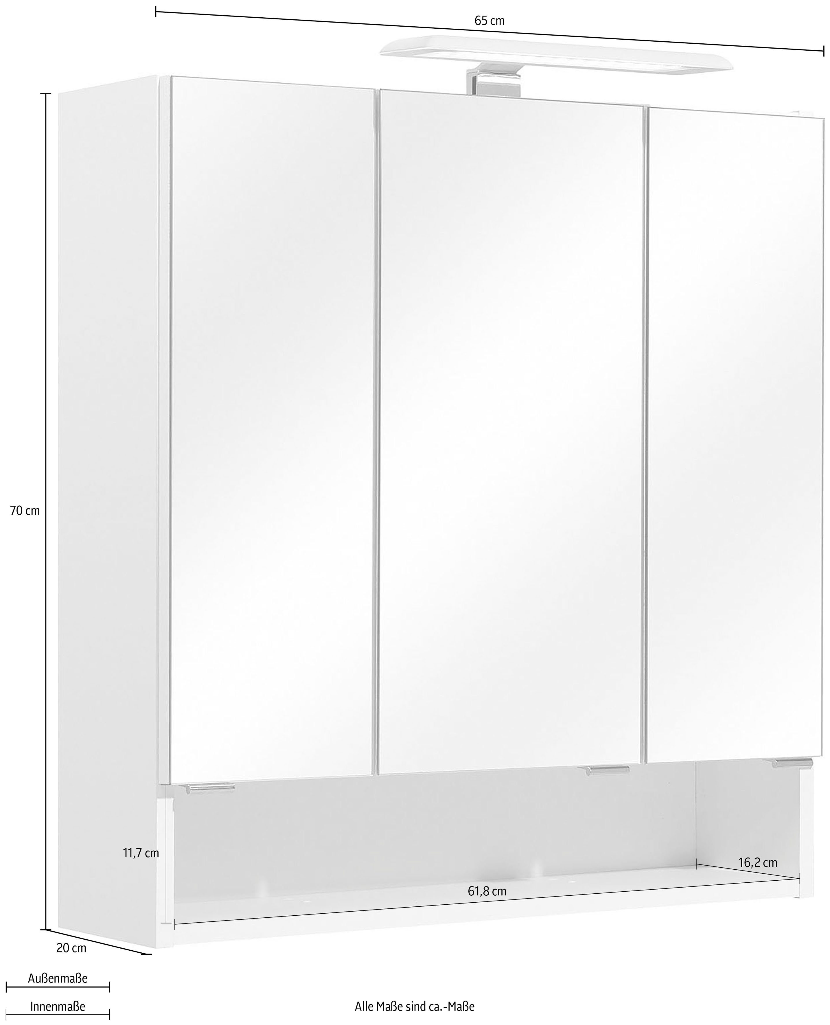 Saphir Spiegelkast Quickset 953 Badkamermeubel, 3 spiegeldeuren, 3 legplanken, 65 cm breed