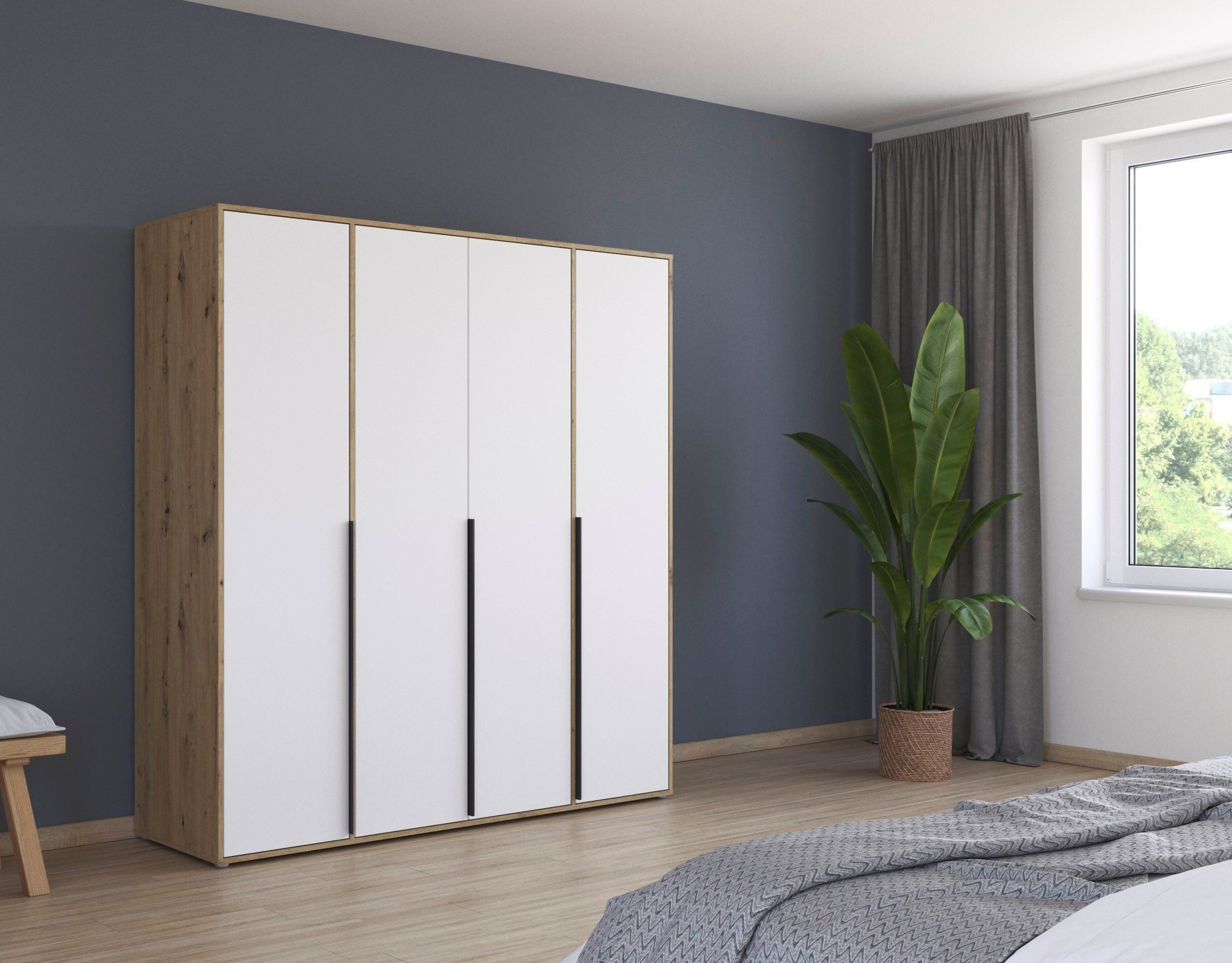 rauch Draaideurkast Kledingkast Kast Garderobe Wasmand NAGATA veel Opbergruimte met moderne stanggrepen in grijs metallic topseller made in germany