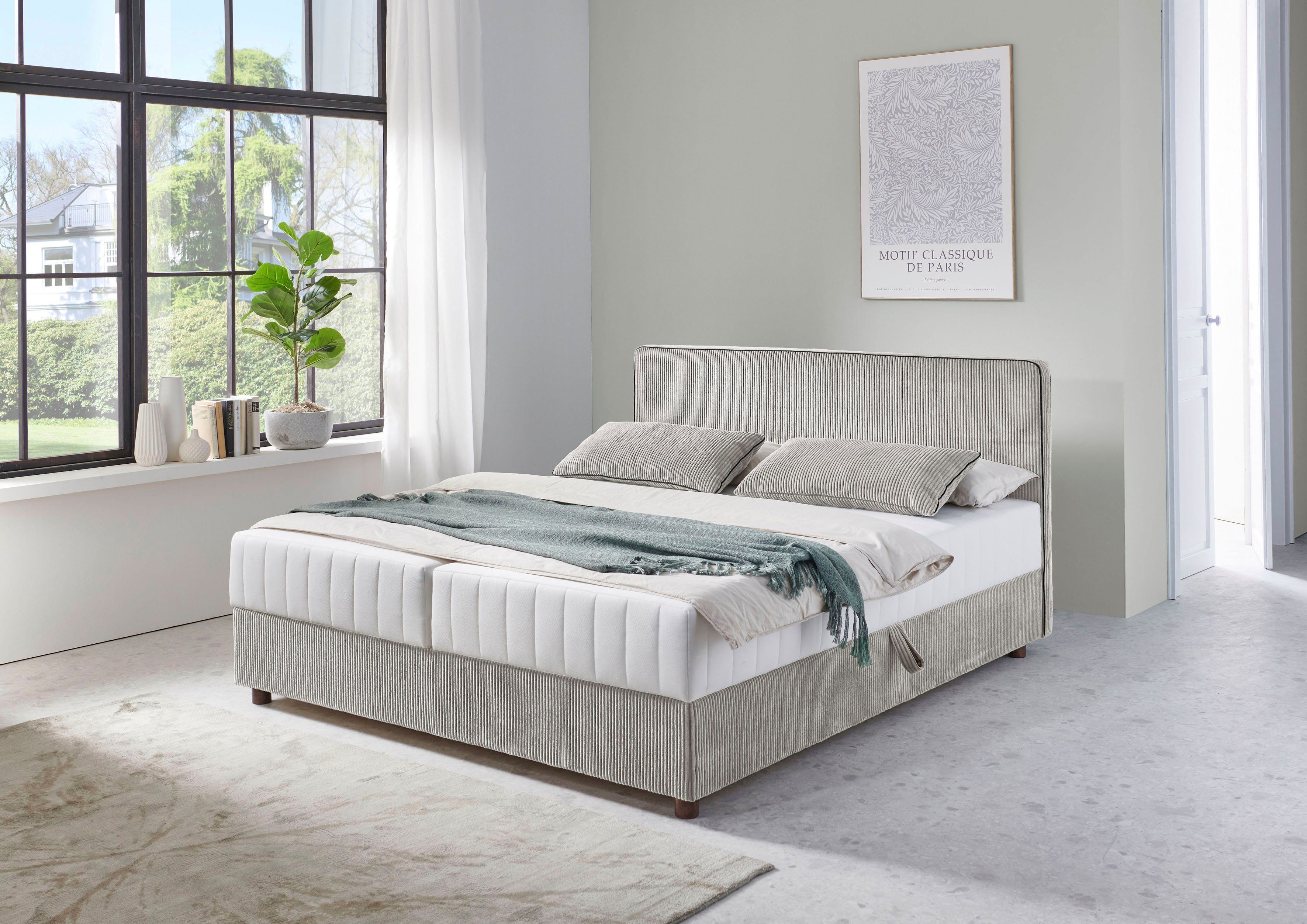 ATLANTIC home collection Bed Corinna Boxspring bed incl. opbergruimte, ribfluweel, verkrijgbaar in verschillende breedtes