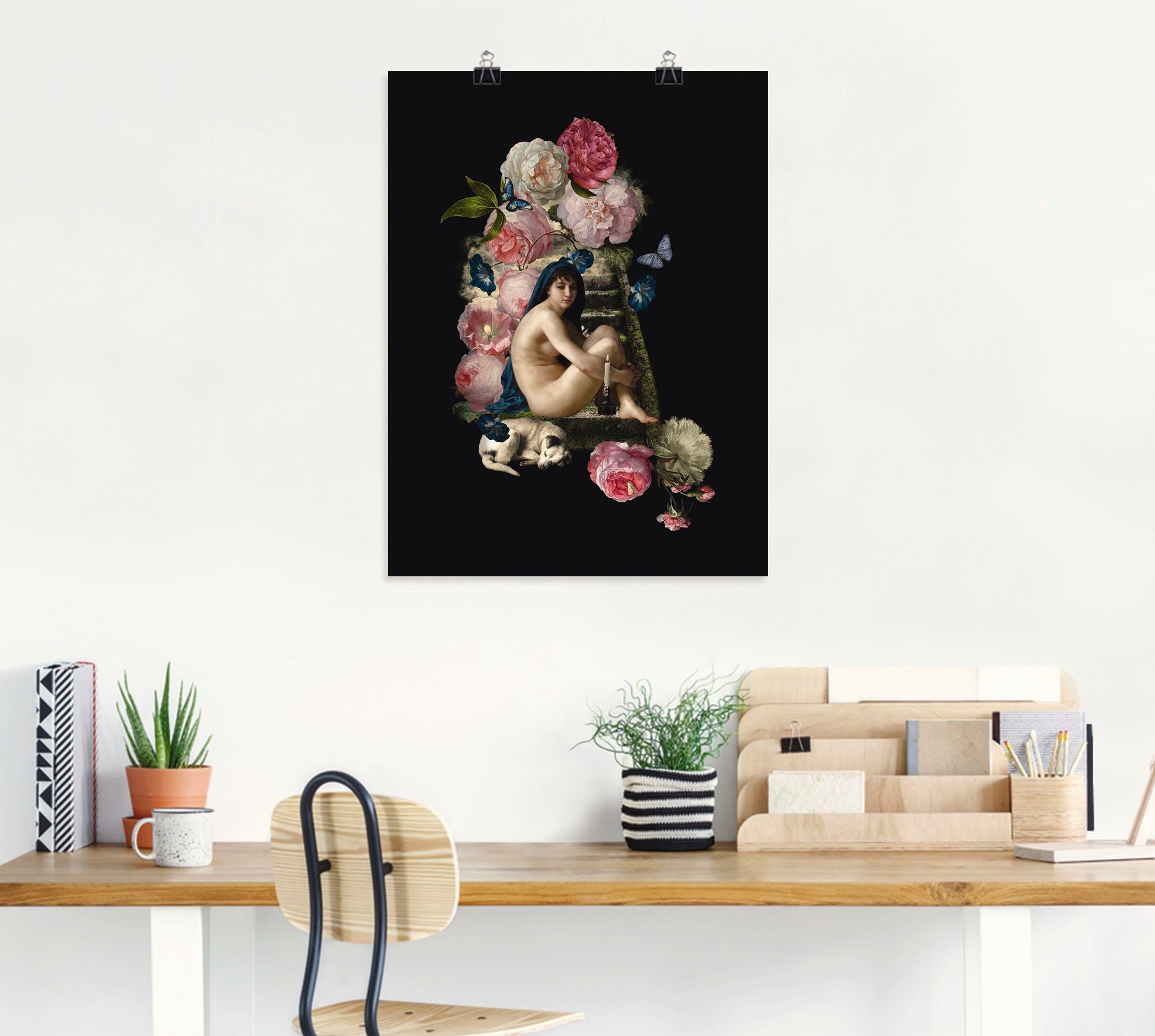 Artland Poster Naakte Venus met hond als artprint van aluminium, artprint op linnen, muursticker of poster in verschillende maten