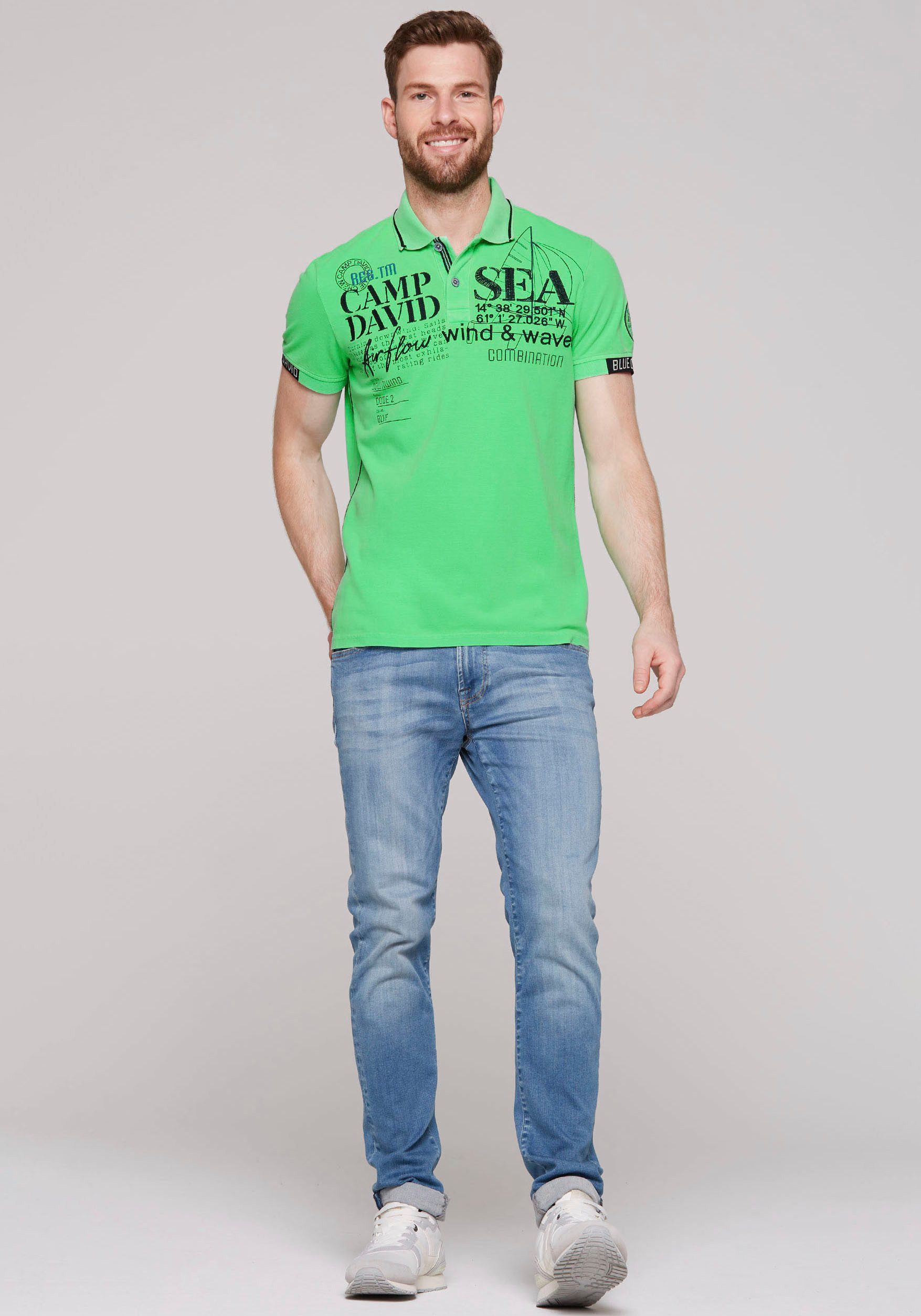 CAMP DAVID Poloshirt met logo-applicaties