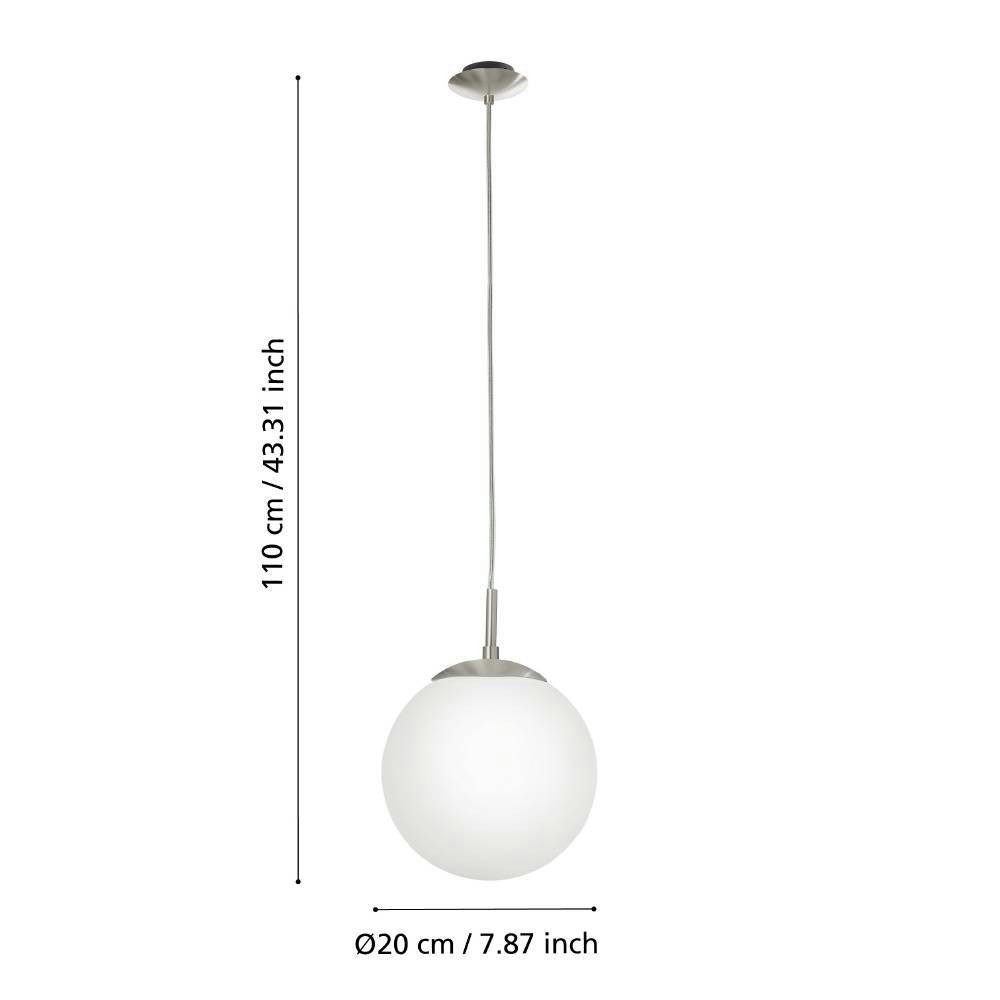 EGLO Hanglamp RONDO hanglamp, metaal in zilver, glas in opaal mat wit, E27