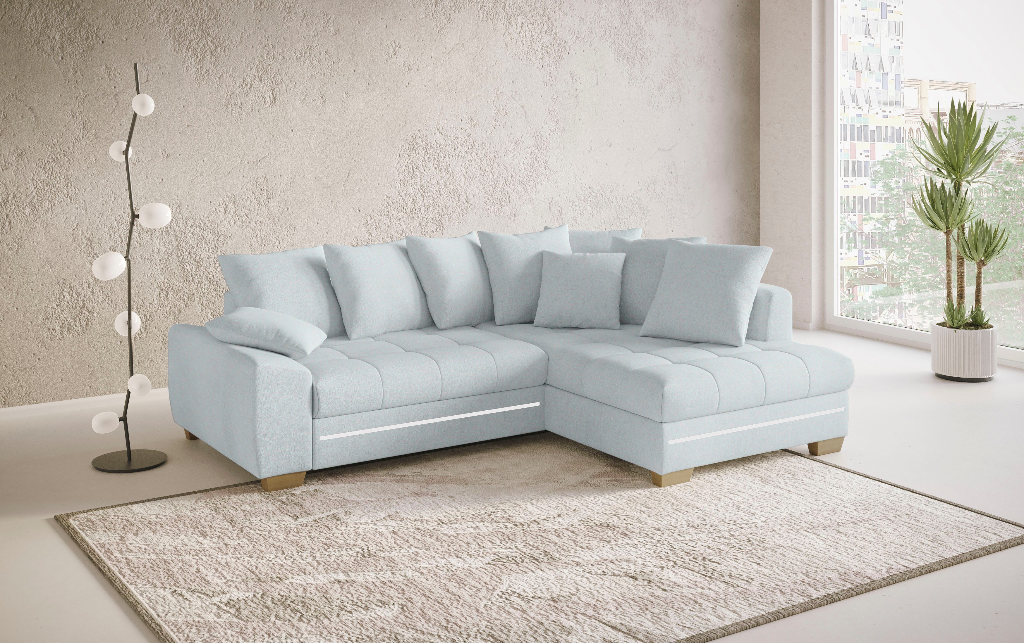 Mr. Couch Hoekbank Nikita II, L-vorm met koudschuim, rgb-led-verlichting, optioneel met bed, bedlade