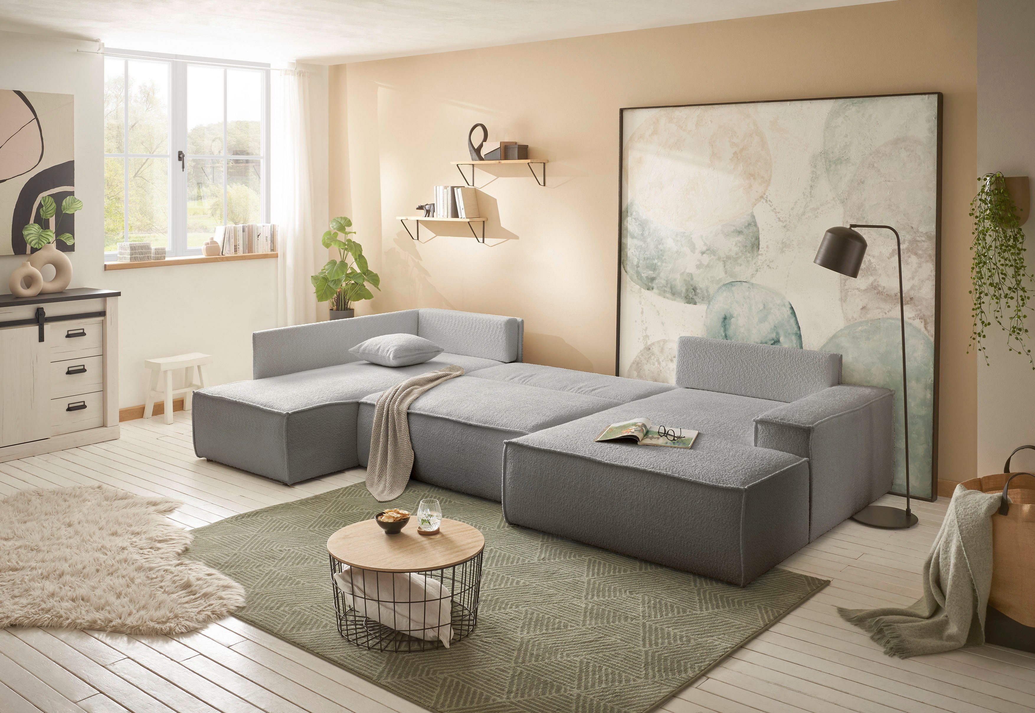 andas Zithoek FINNLEY U-model XXL 329 cm, bedbank, slaapfunctie m. bedkist
